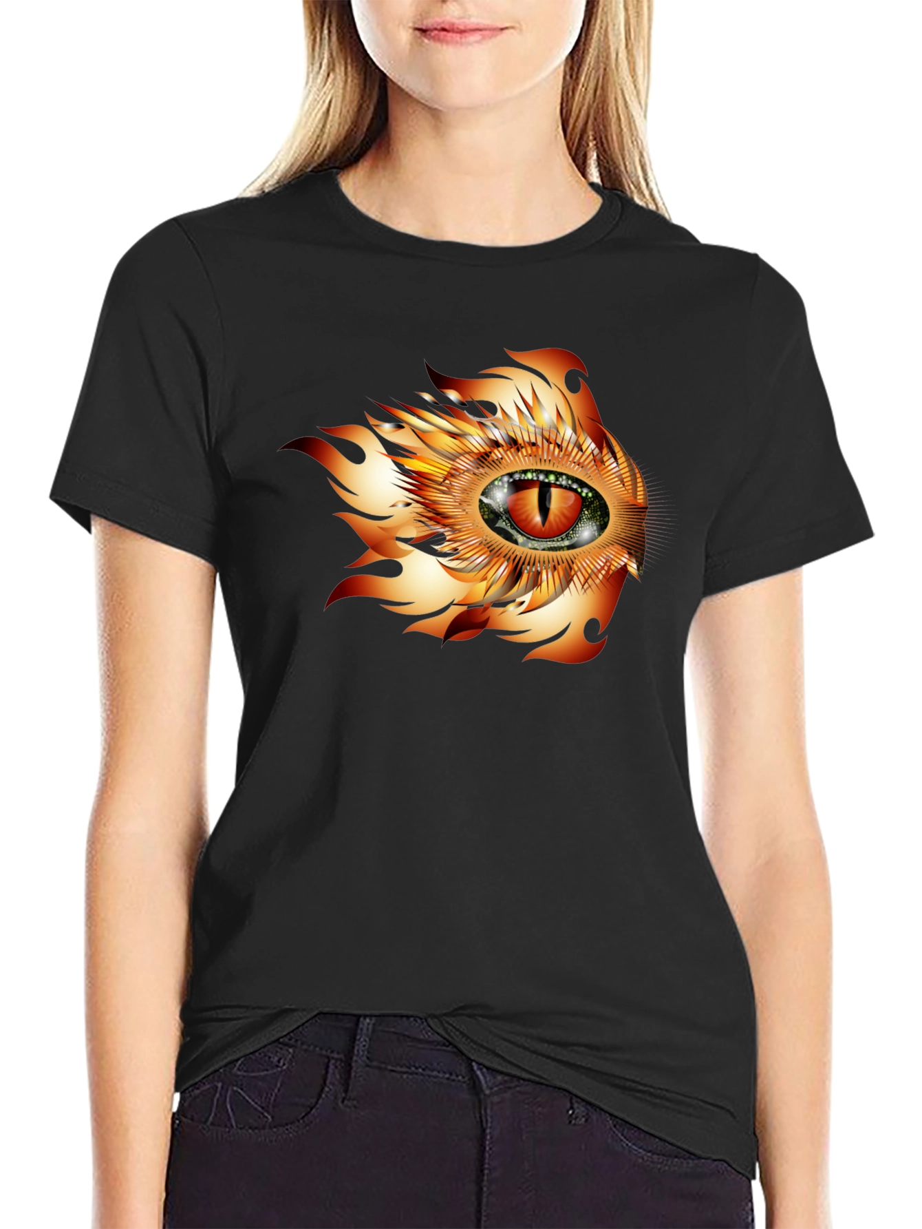 Black Fiery Eye Graphic T-Shirt - Bold Black Cotton Tee view 2