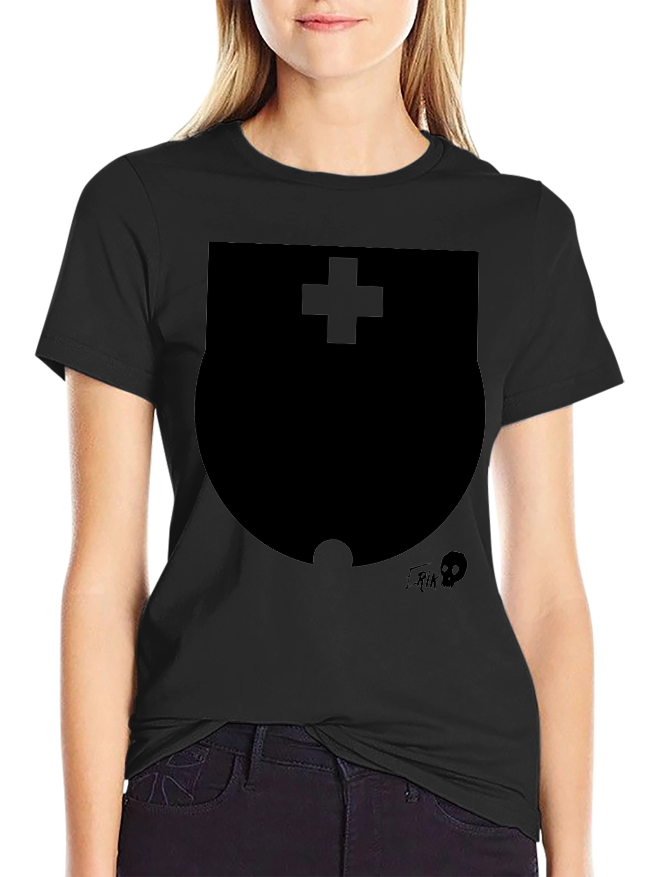 Black Modern Black Graphic T-Shirt with Shield Design view 2