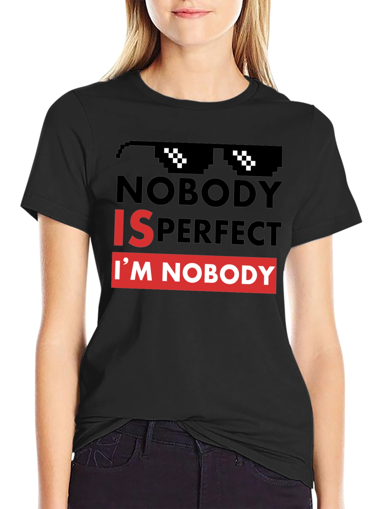 Black Nobody is Perfect Graphic Tee - Funny Slogan T-Shirt view 2