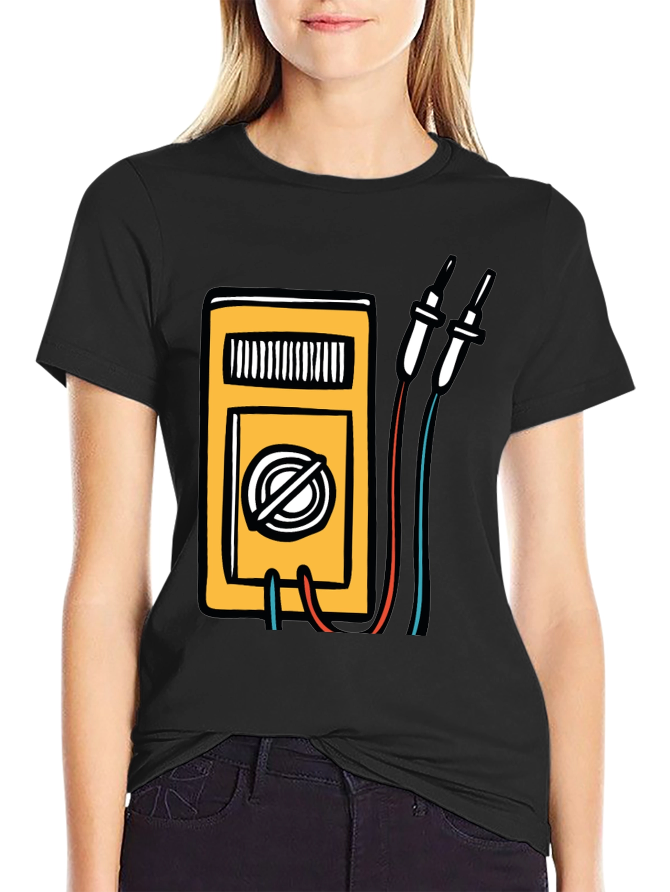 Black Electrician Multimeter Graphic Black T-Shirt view 2