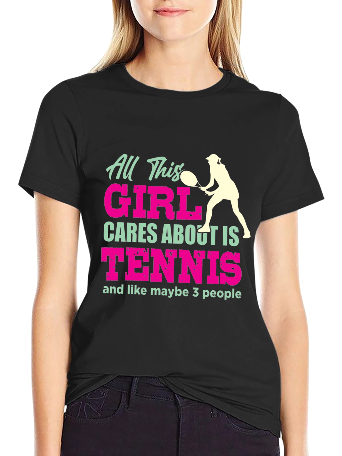 Black Tennis Girl T-Shirt Funny Player Tee view 2