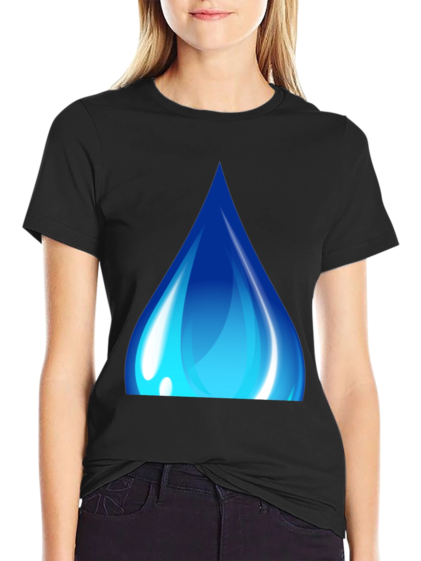 Black Blue Water Drop Graphic Black T-Shirt view 2