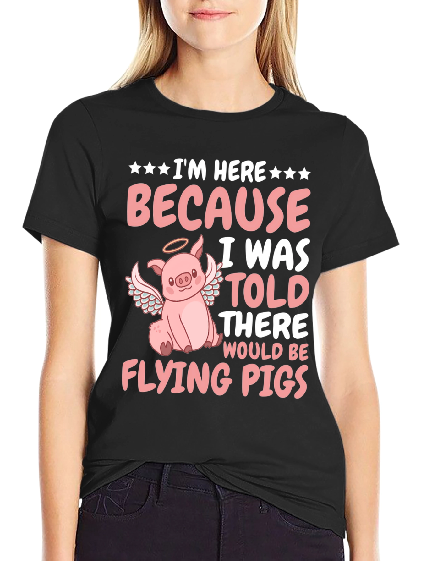 Black Flying Pig T-Shirt - Funny Animal Graphic Tee view 2