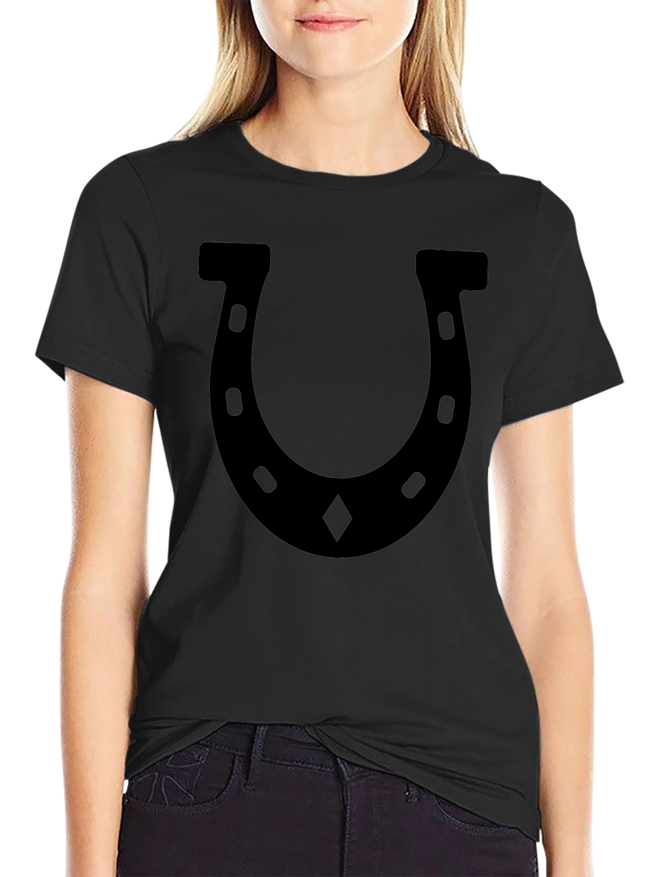 Black Lucky Horseshoe Black Graphic T-Shirt view 2