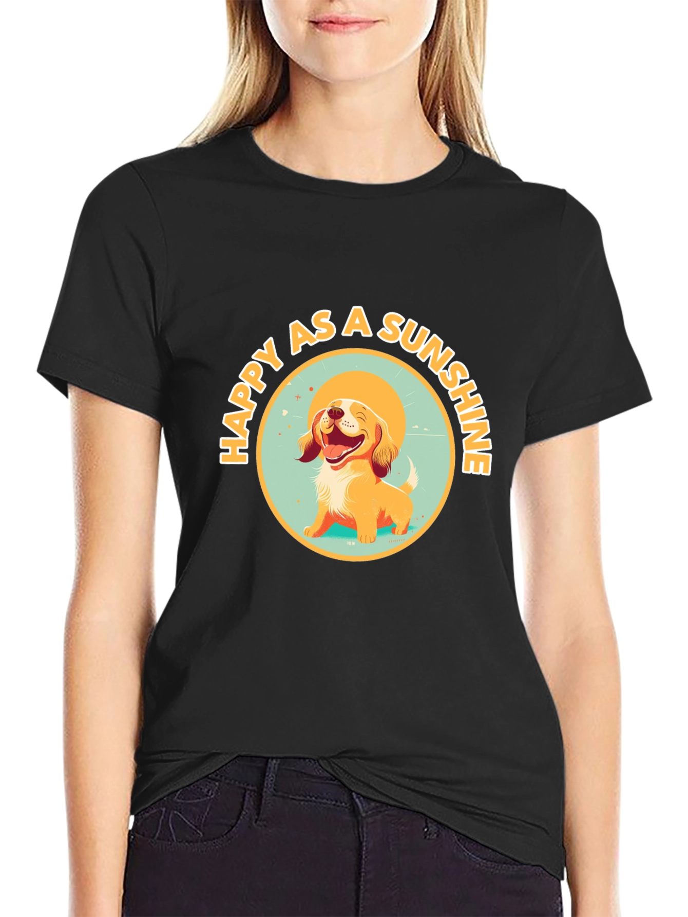 Black Happy as a Sunshine Dog Graphic Tee view 2