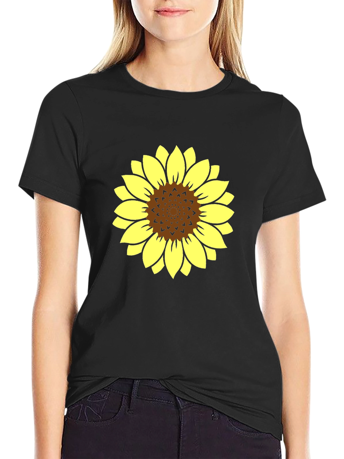 Black Sunflower Graphic Tee - Stylish Black Cotton T-Shirt view 2