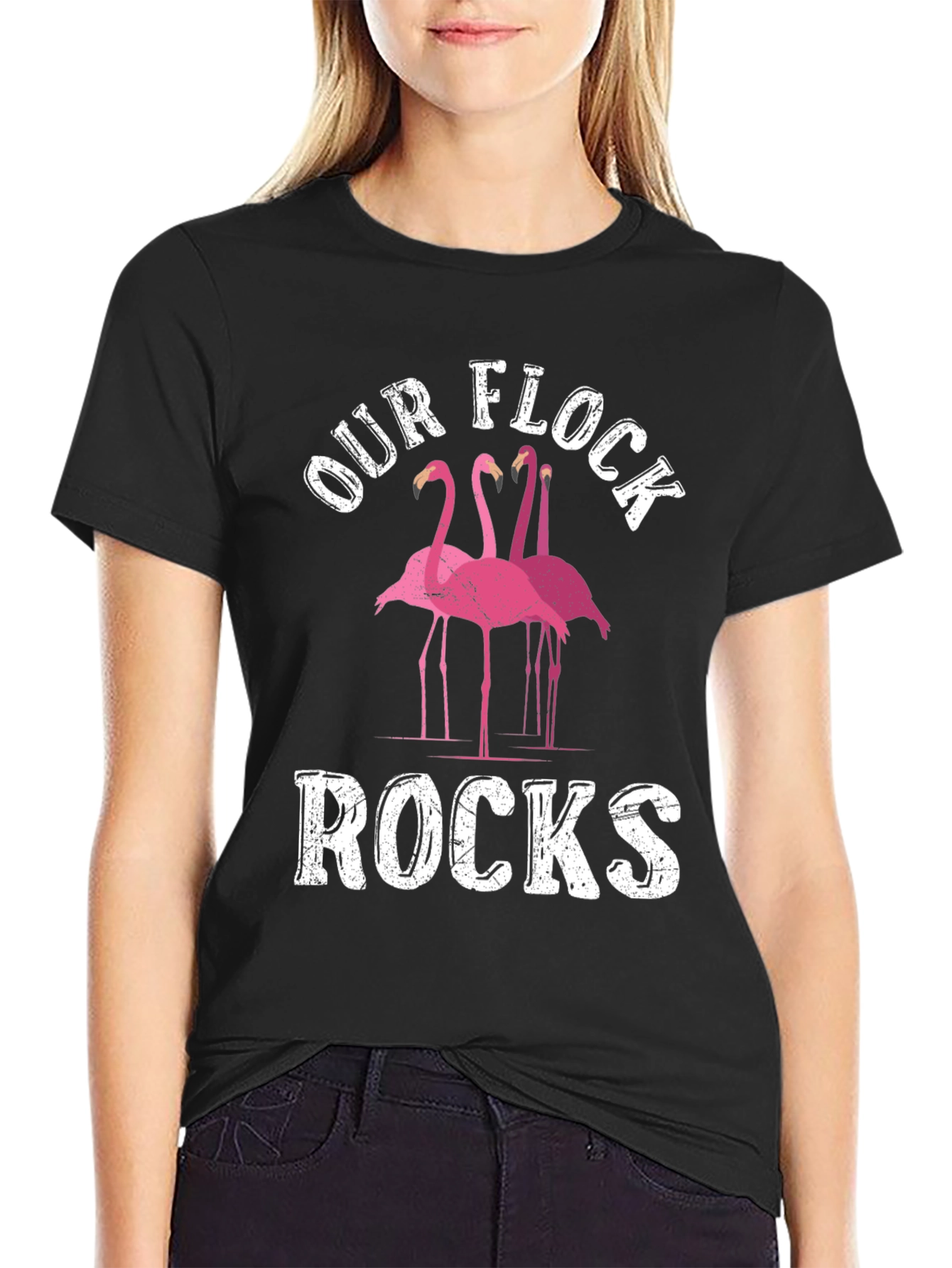 Black Our Flock Rocks Flamingo Graphic Tee view 2