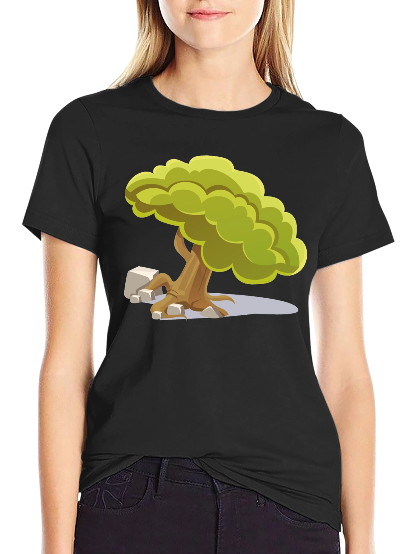 Black Cartoon Tree Graphic Tee - Unique Nature Design view 2