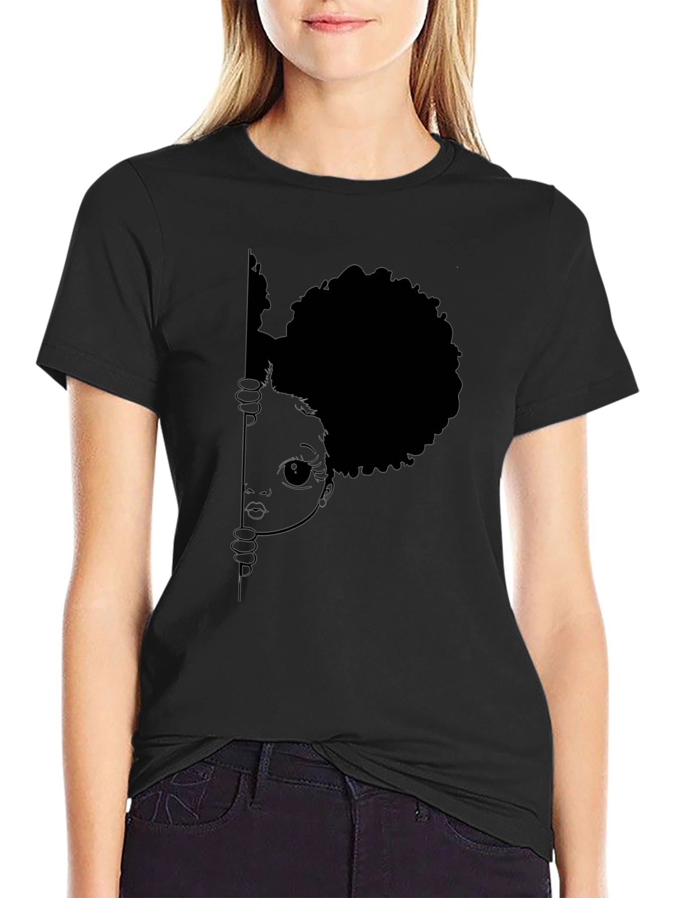 Black Afro Girl Peek-a-Boo Graphic Tee view 2