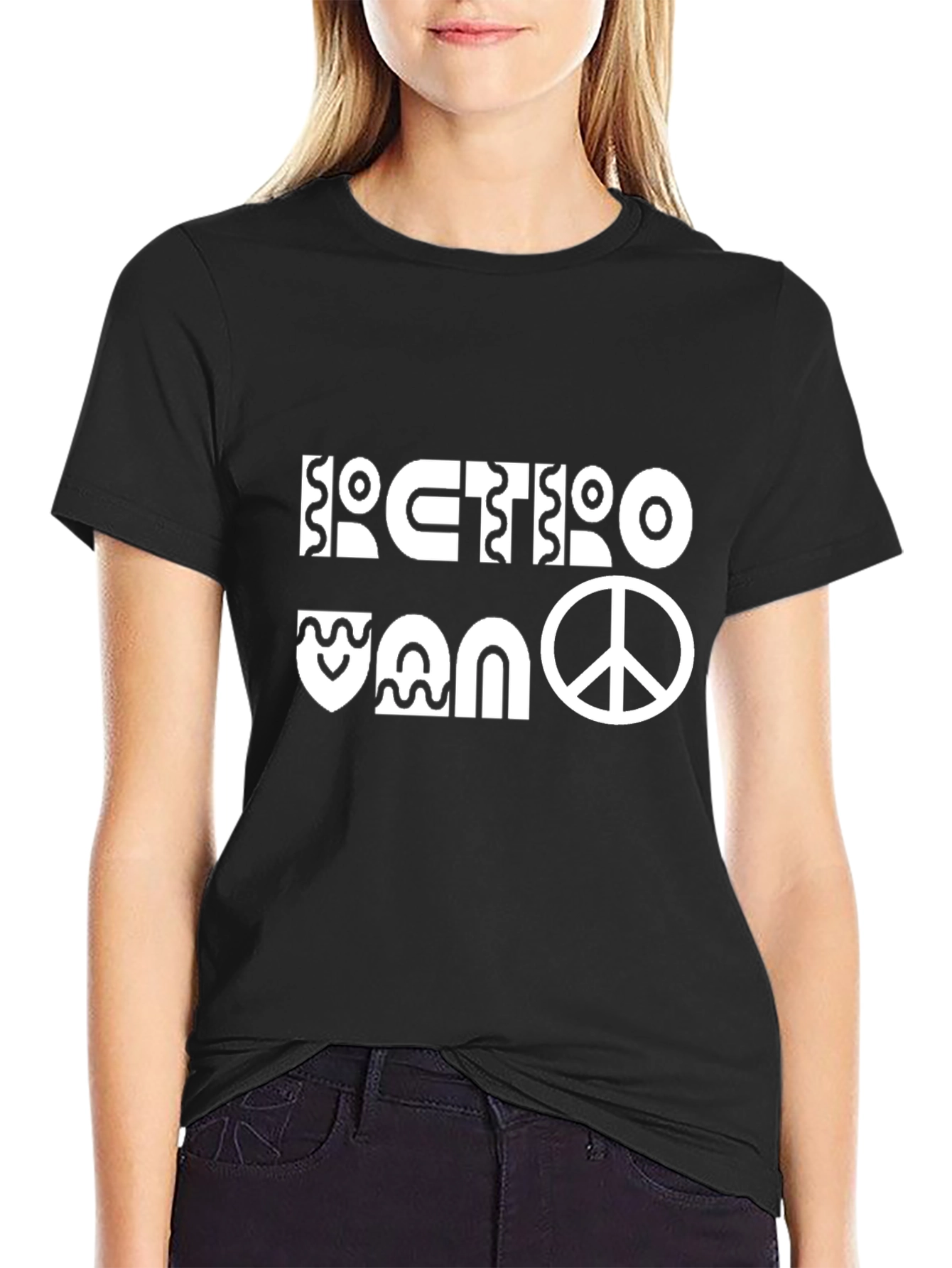 Black Retro Van Peace Sign Graphic Tee view 2