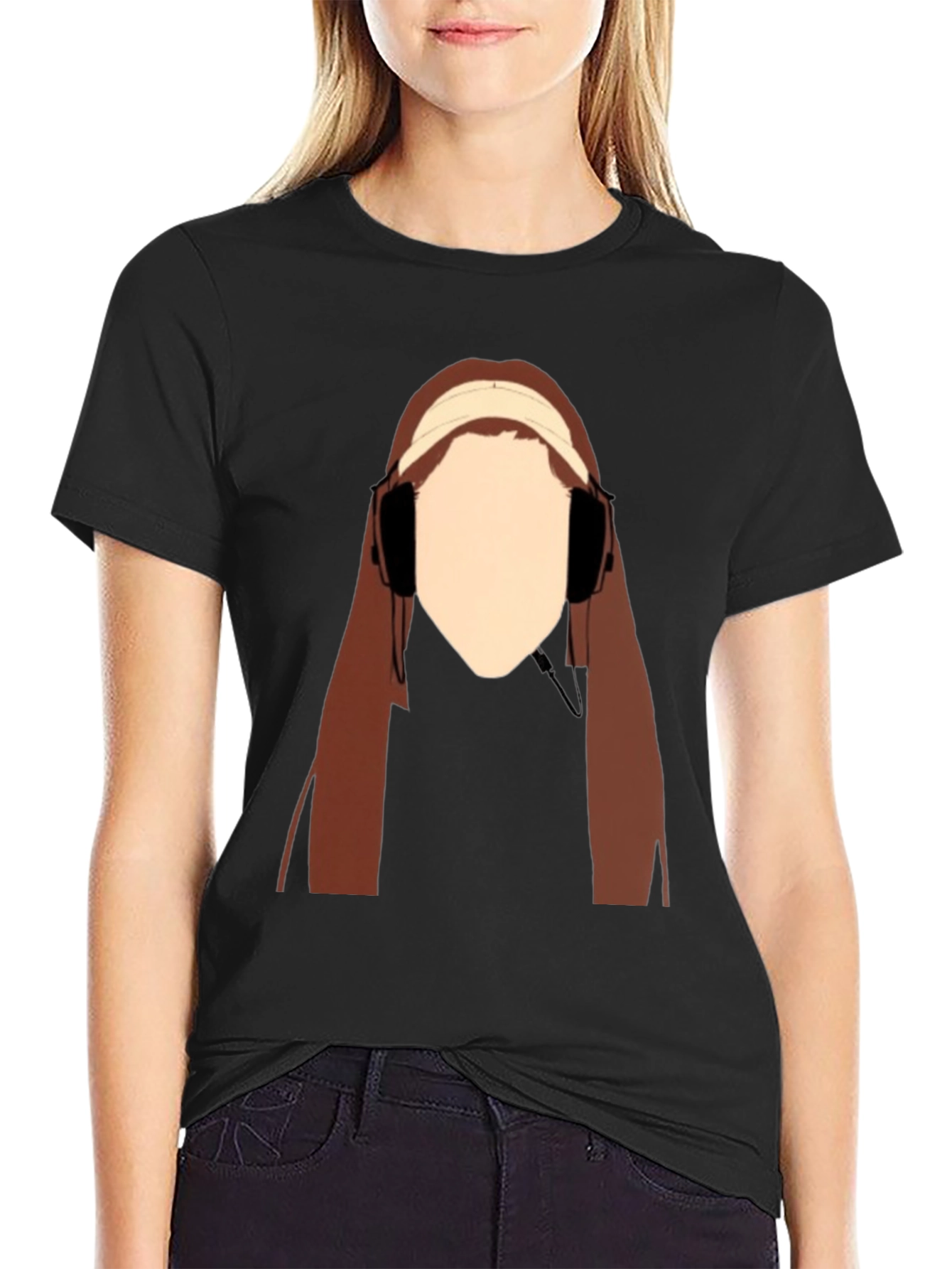 Black Headphones Girl Graphic Tee - Cool Casual Style view 2