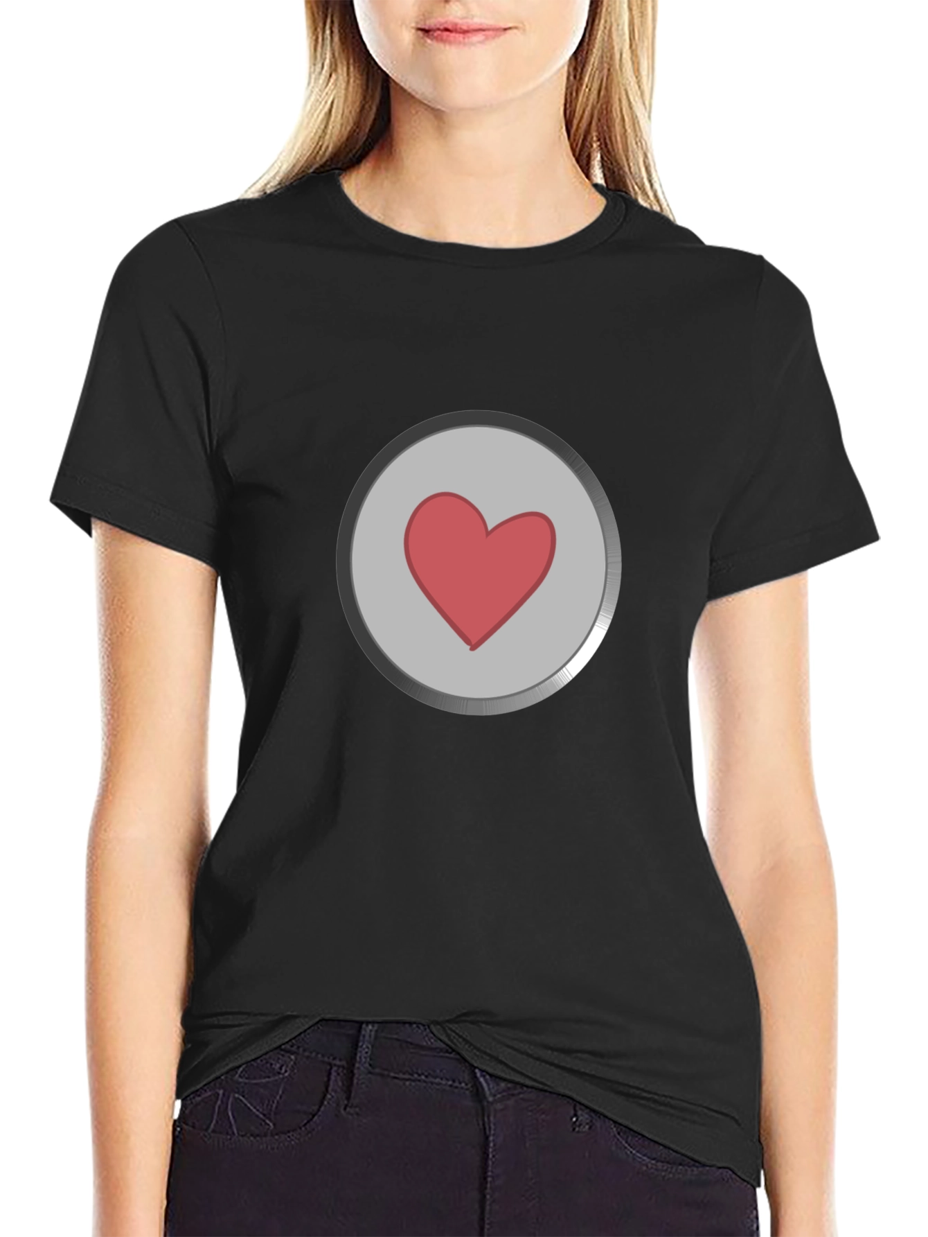 Black Heart Button Graphic T-Shirt - Black view 2