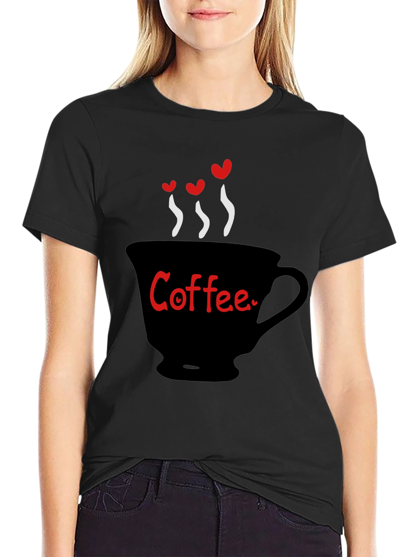 Black Coffee Lover T-Shirt - Heart Steam Design view 2