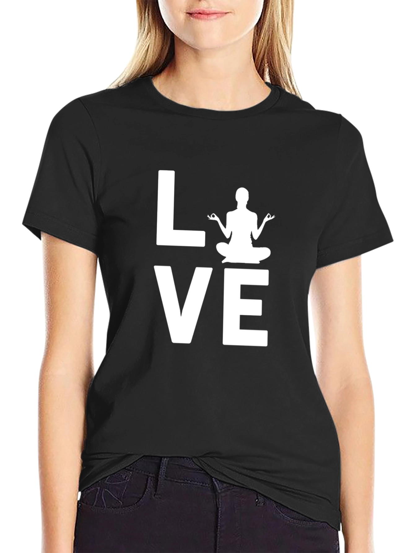 Black Yoga Love Graphic Tee - Soft Cotton Blend view 2