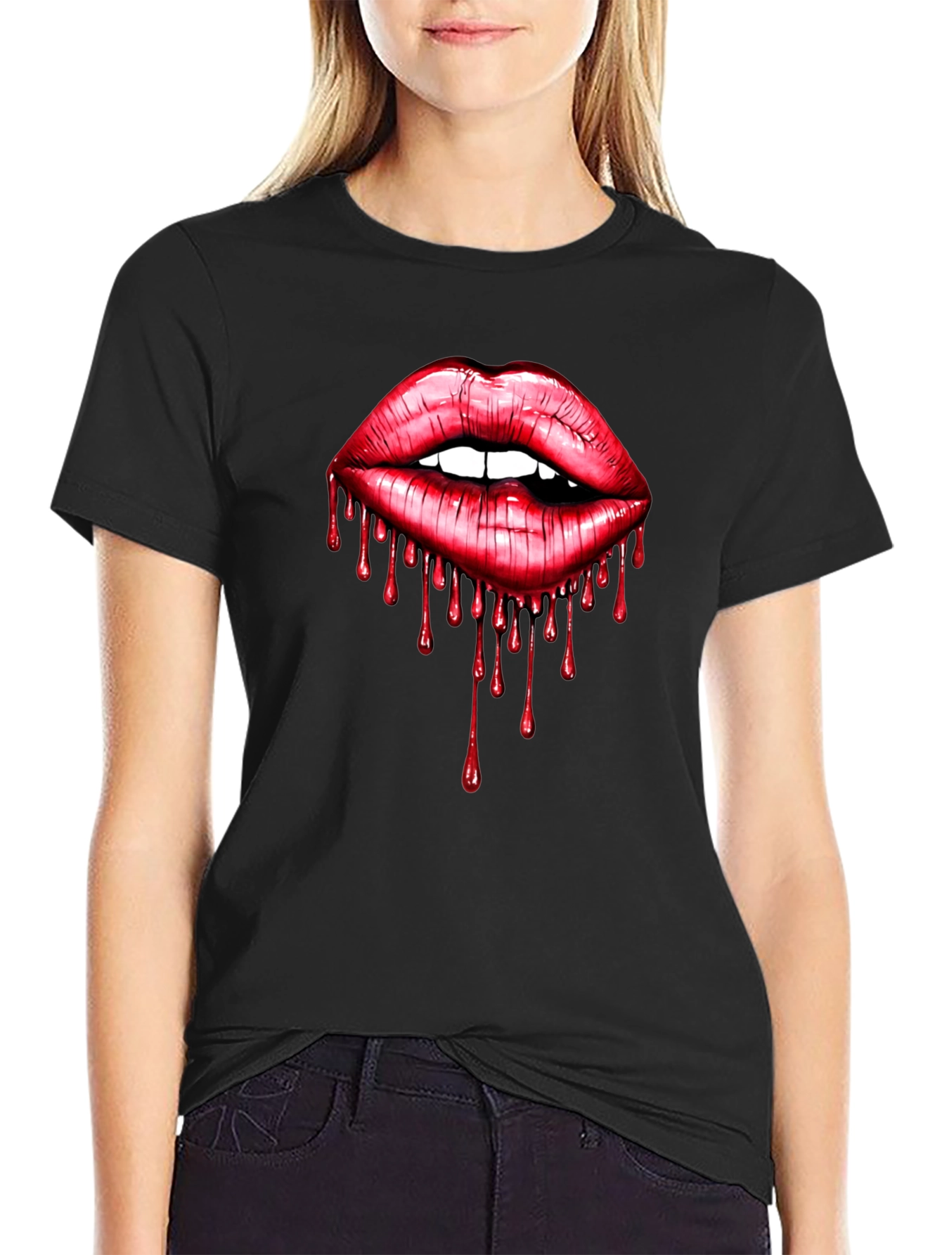 Black Bloody Lips Graphic Tee - Unisex view 2