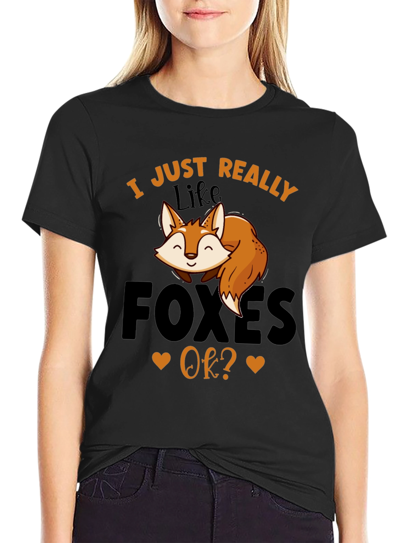 Black I Just Really Like Foxes OK? Graphic Tee view 2