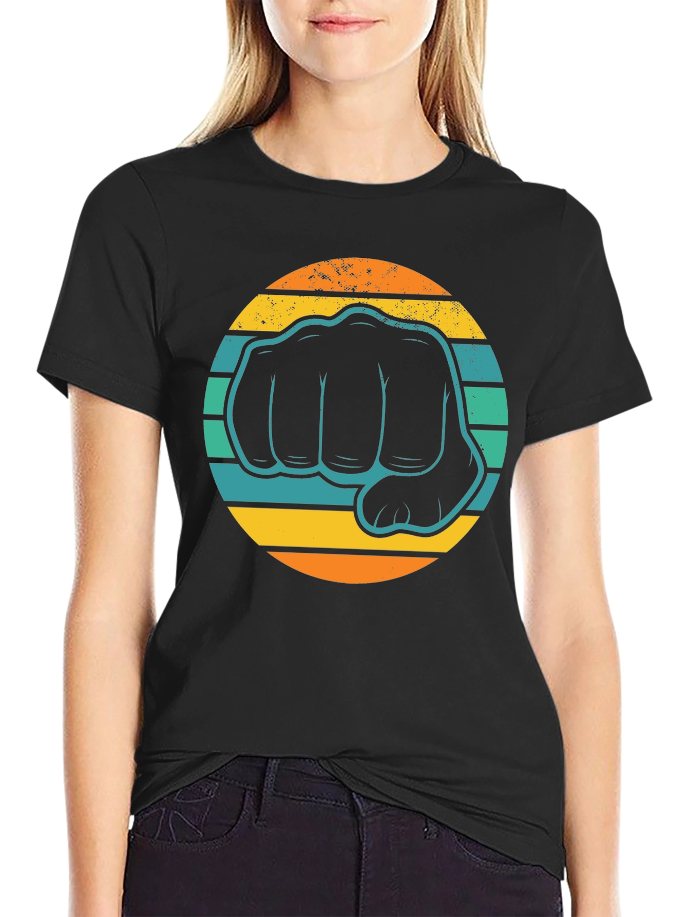 Black Retro Fist Graphic T-Shirt view 2
