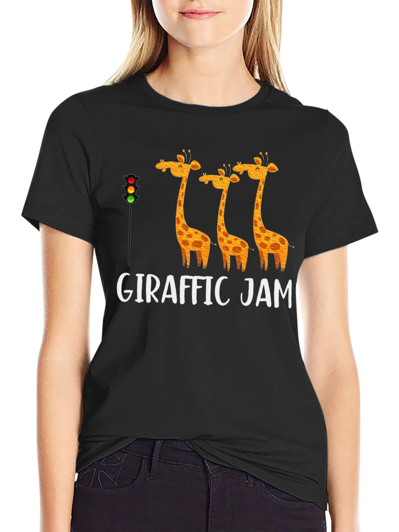 Black Giraffe Traffic Jam T-Shirt Funny Animal Tee view 2
