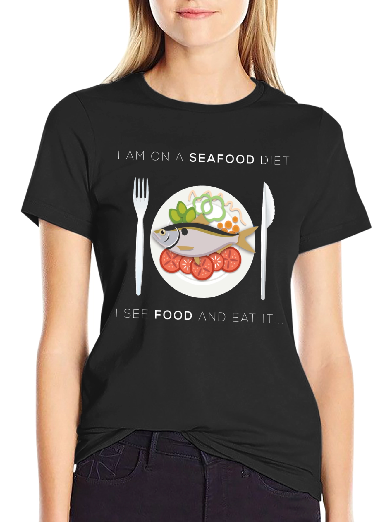 Black Seafood Diet T-Shirt - Funny Foodie Tee view 2