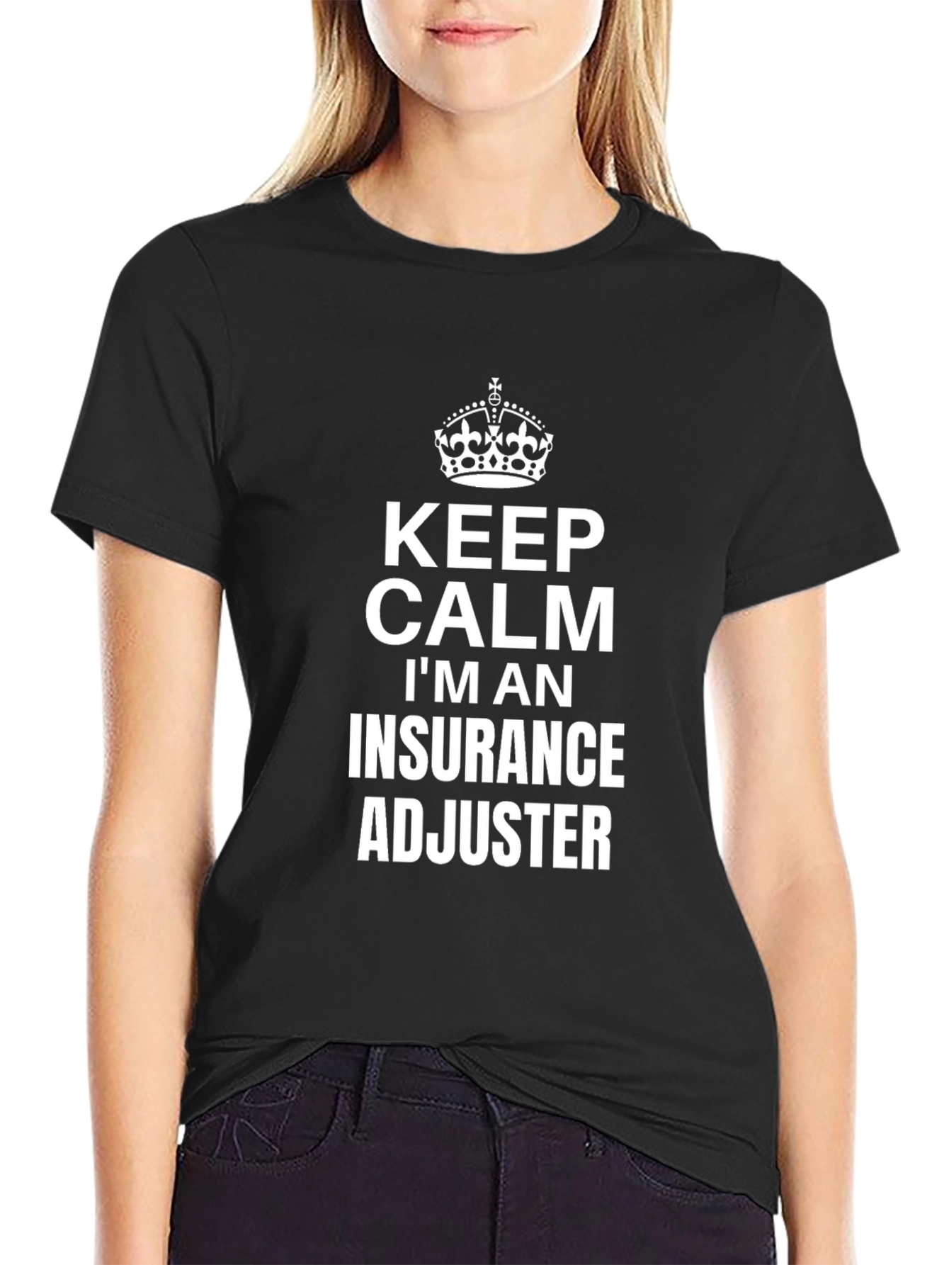 Black Keep Calm Insurance Adjuster Tee view 2
