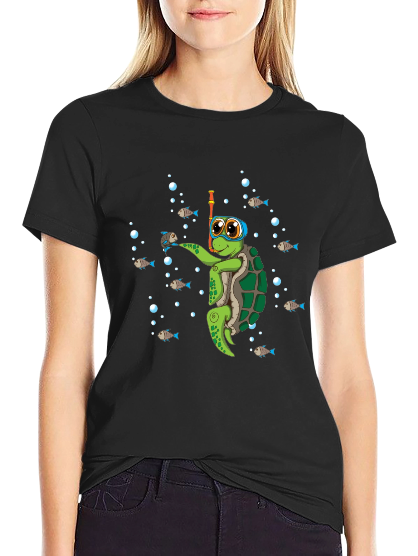 Black Diving Turtle Graphic Tee - Cool Underwater Adventure view 2