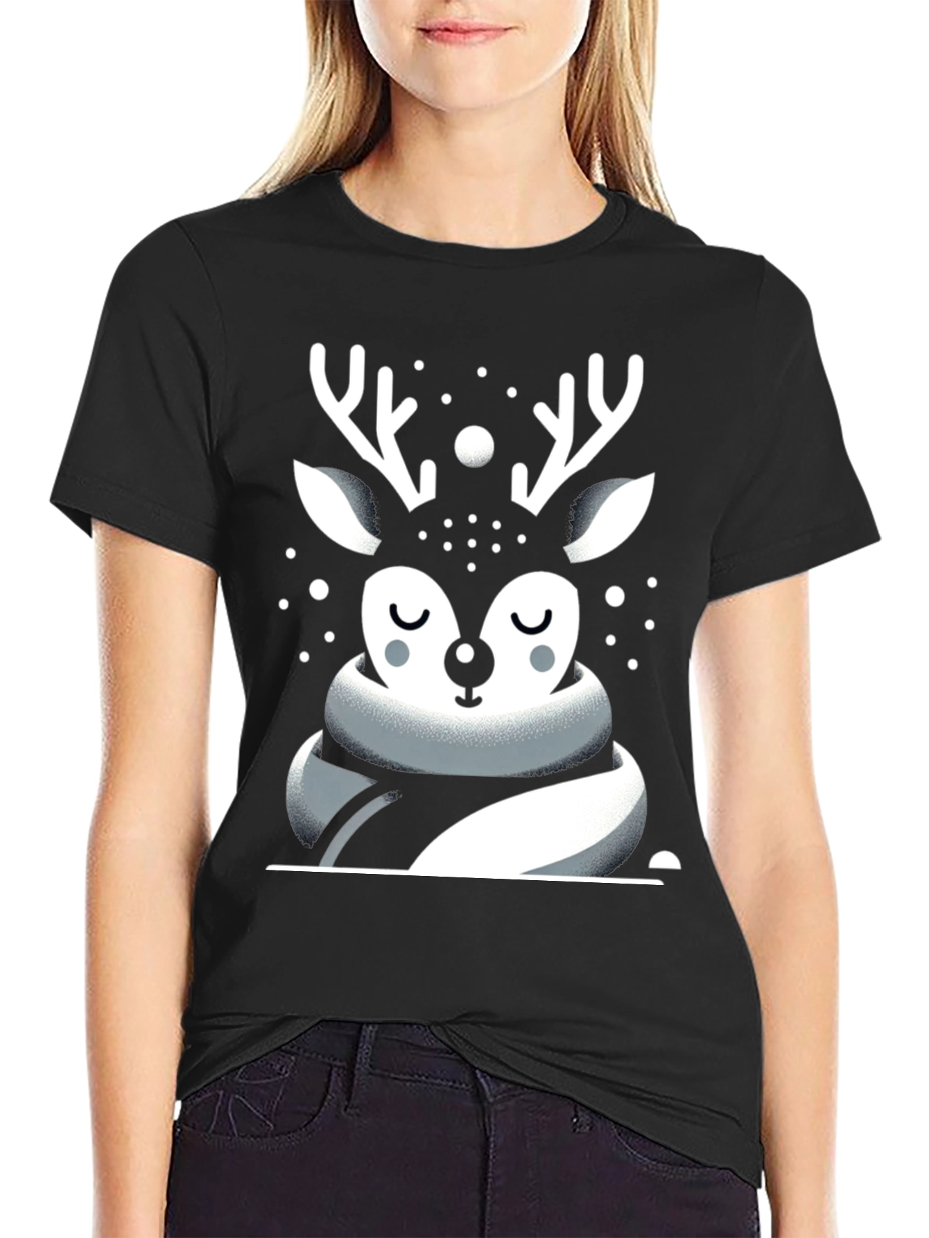 Black Festive Deer Graphic Tee - Holiday Season view 2