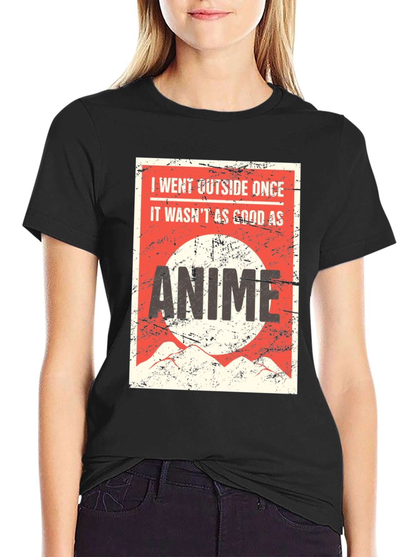 Black Anime Lover Graphic Tee - I Went Outside Once T-Shirt view 2