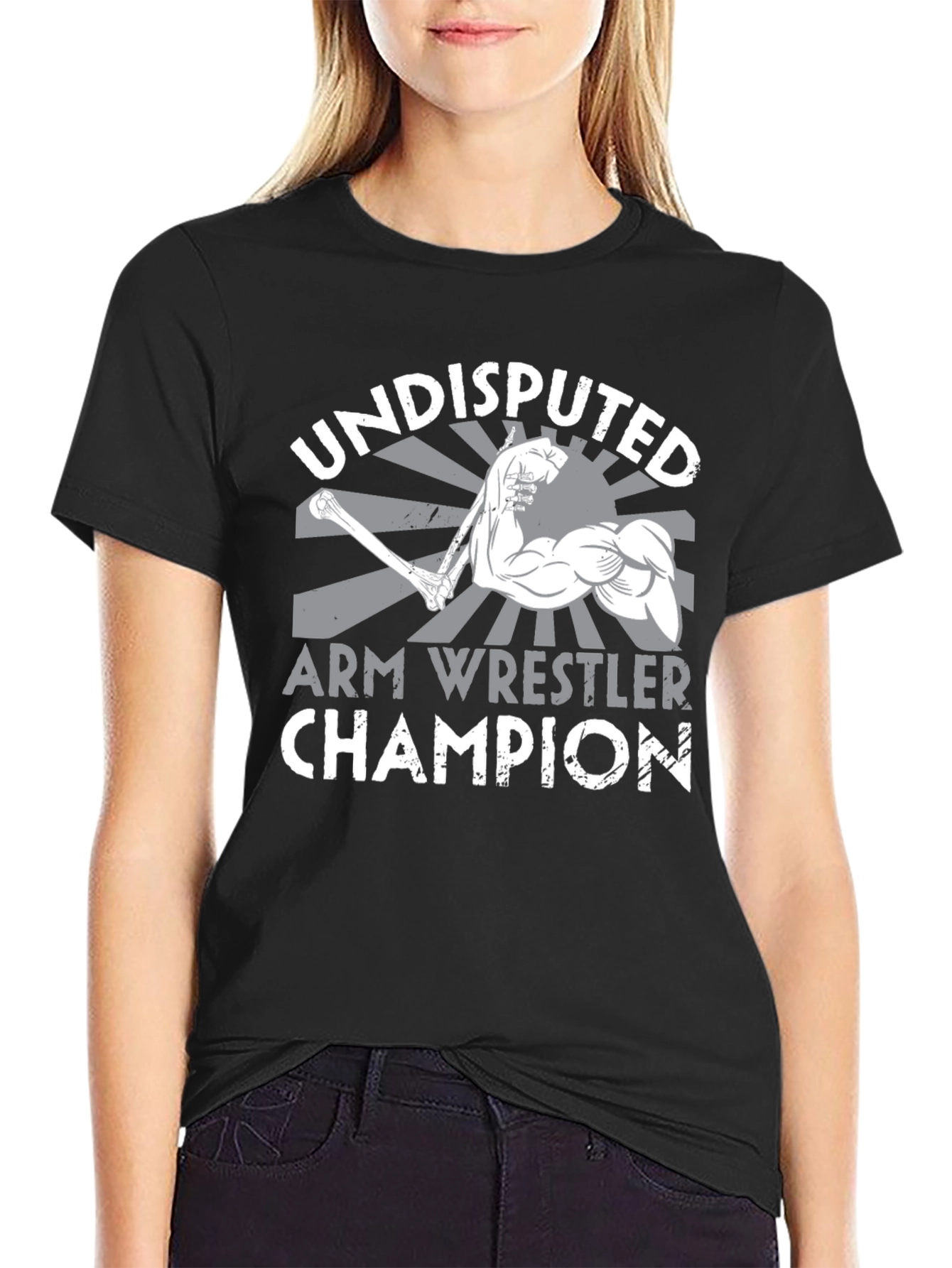 Black Undisputed Arm Wrestler Champion Black T-Shirt view 2