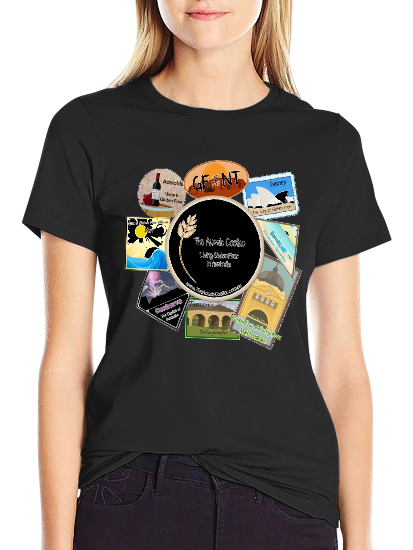 Black Aussie Cities Gluten-Free T-Shirt view 2
