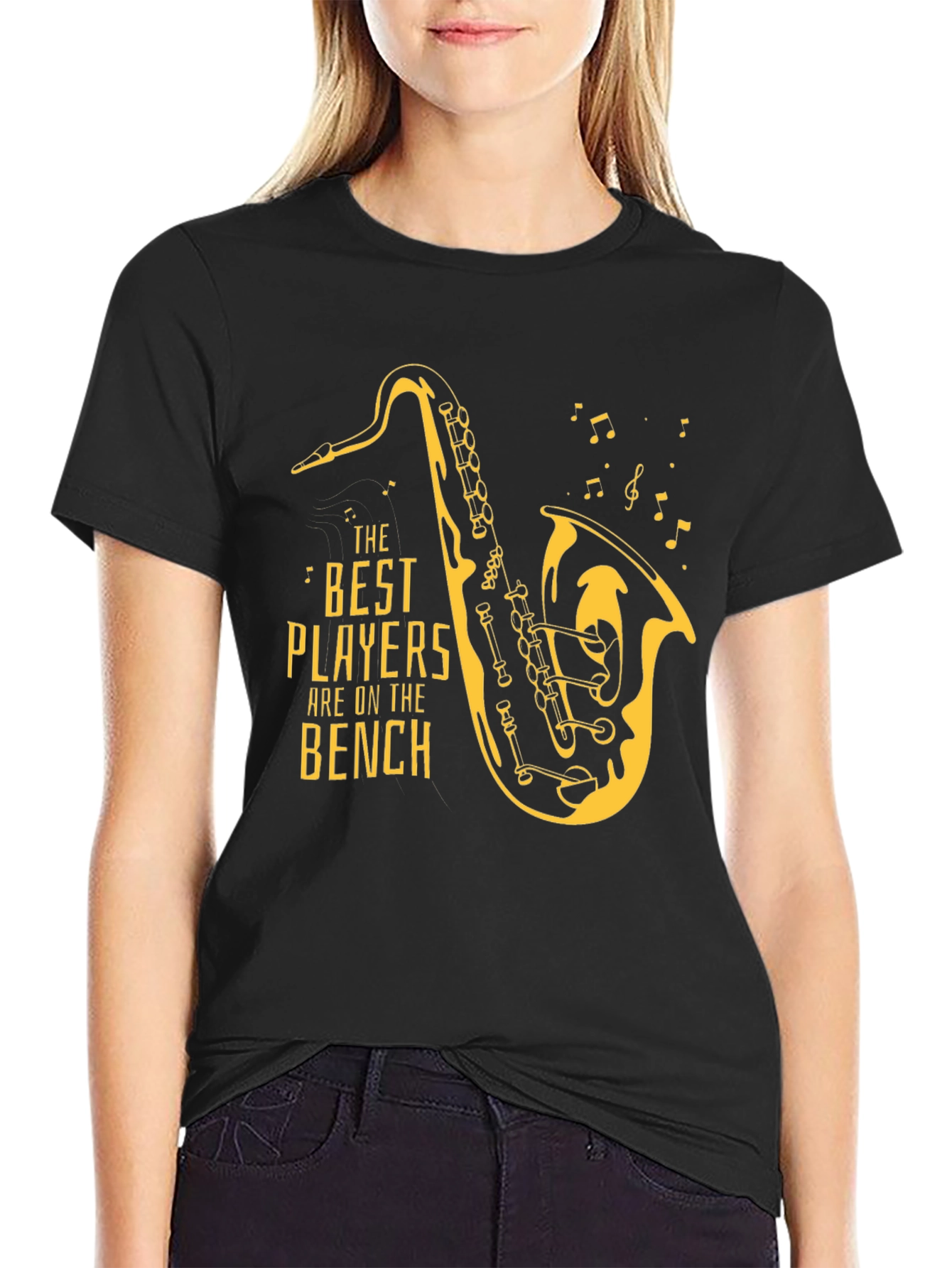 Black Saxophone Player T-Shirt - Funny Musician Tee view 2