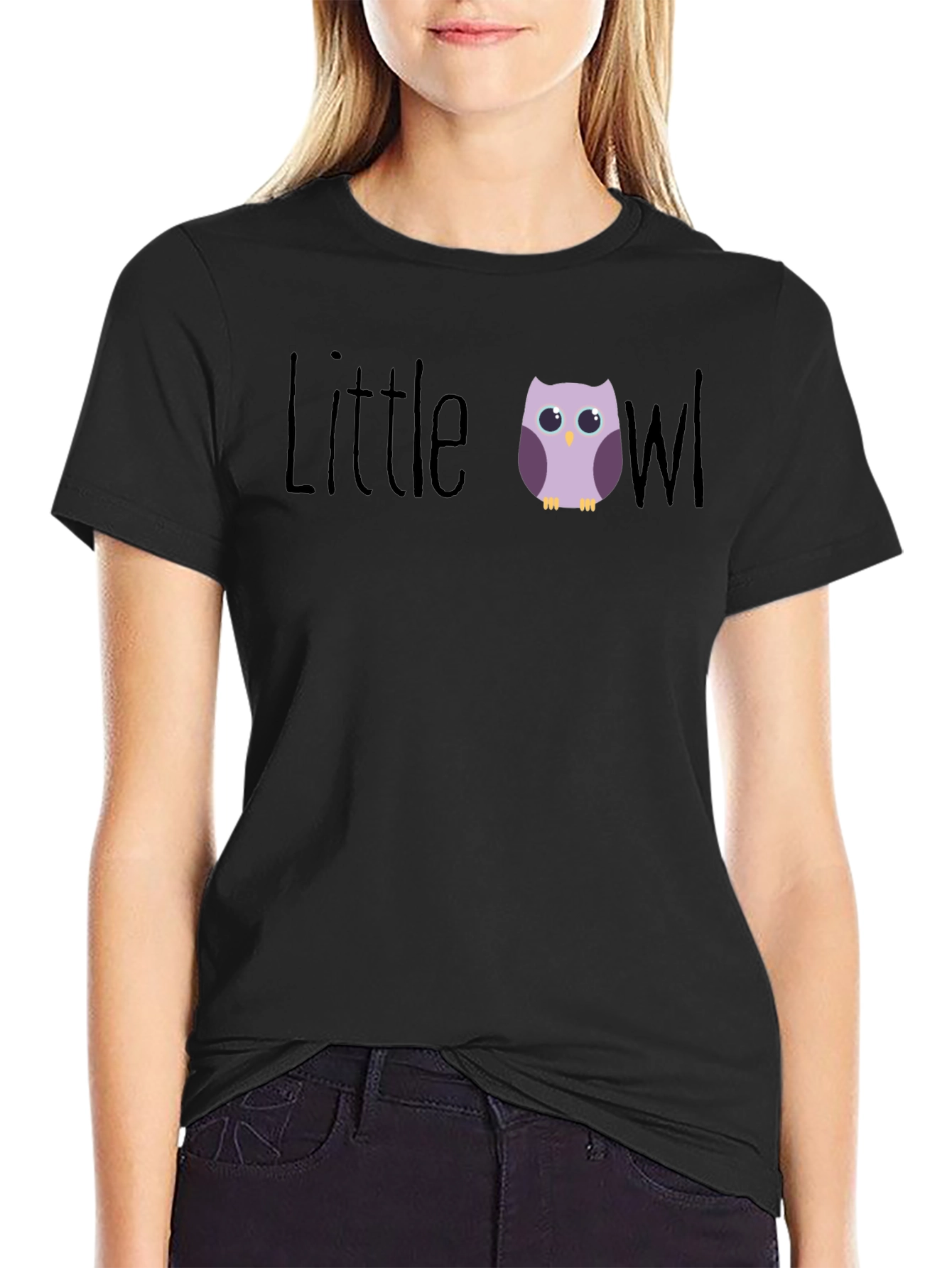 Black Little Owl Graphic T-Shirt - Cute Bird Tee view 2