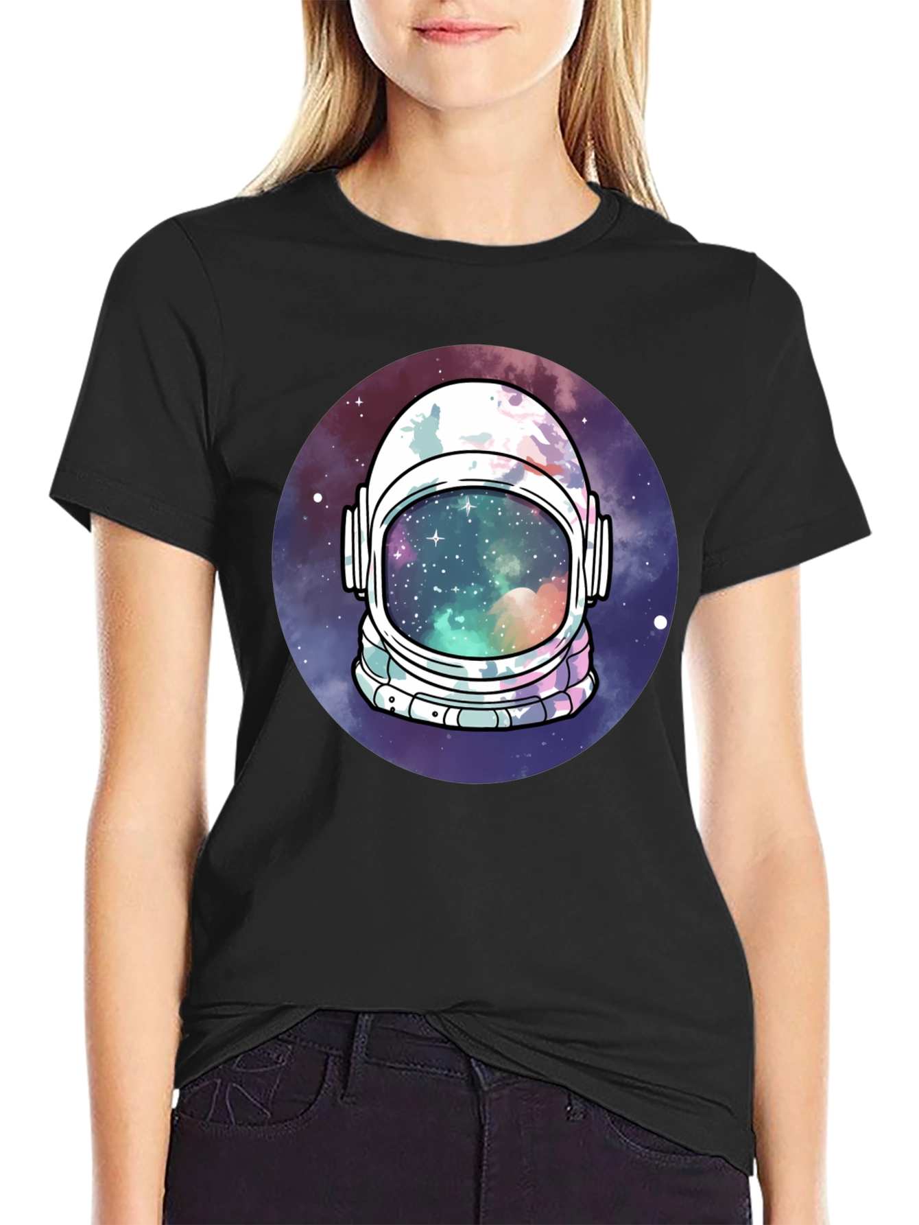 Black Astronaut Helmet Space T-Shirt view 2