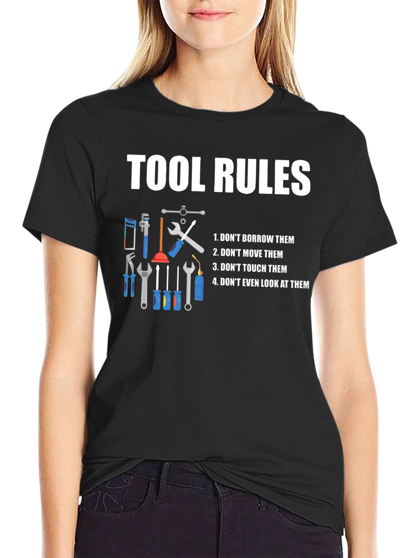 Black Tool Rules Graphic T-Shirt - Funny Handyman Tee view 2