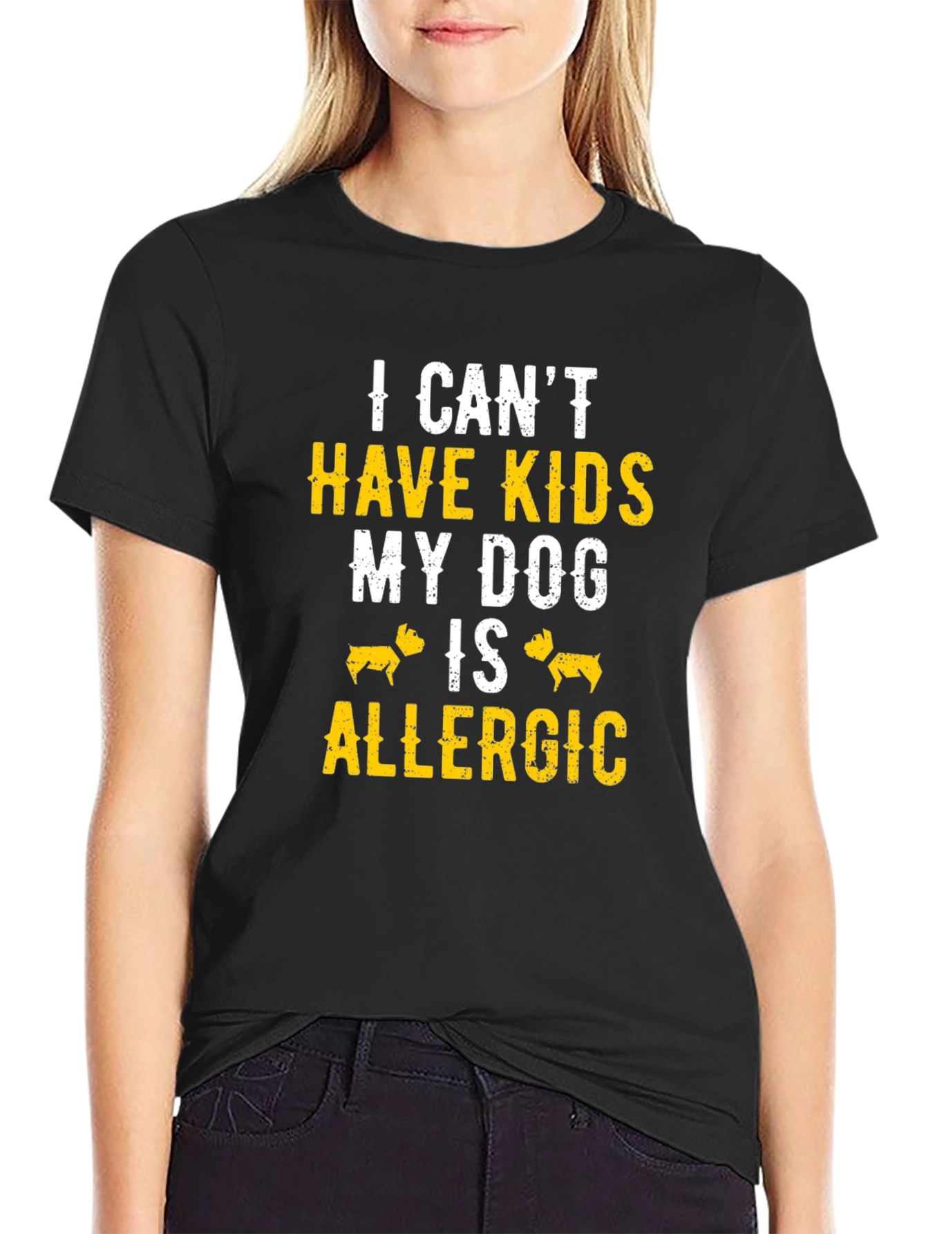 Black Funny Dog Allergic T-Shirt view 2