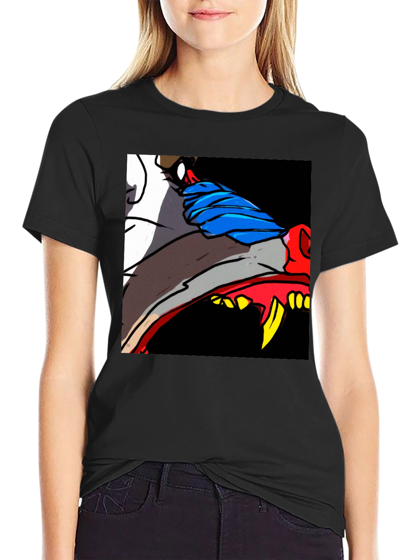 Black Cartoon Wolf Graphic Tee - Black view 2