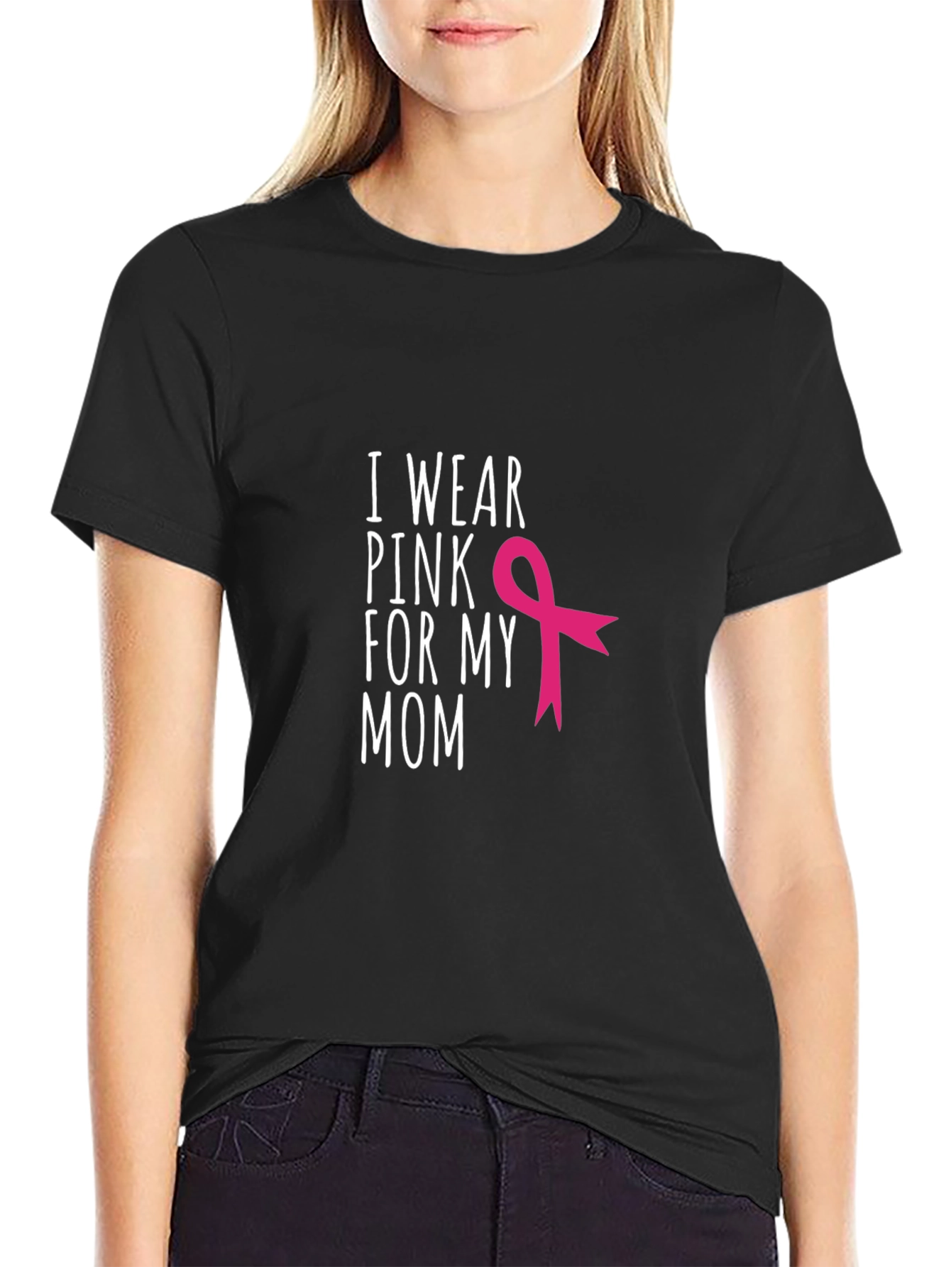 Black I Wear Pink For My Mom Breast Cancer Awareness T-Shirt view 2