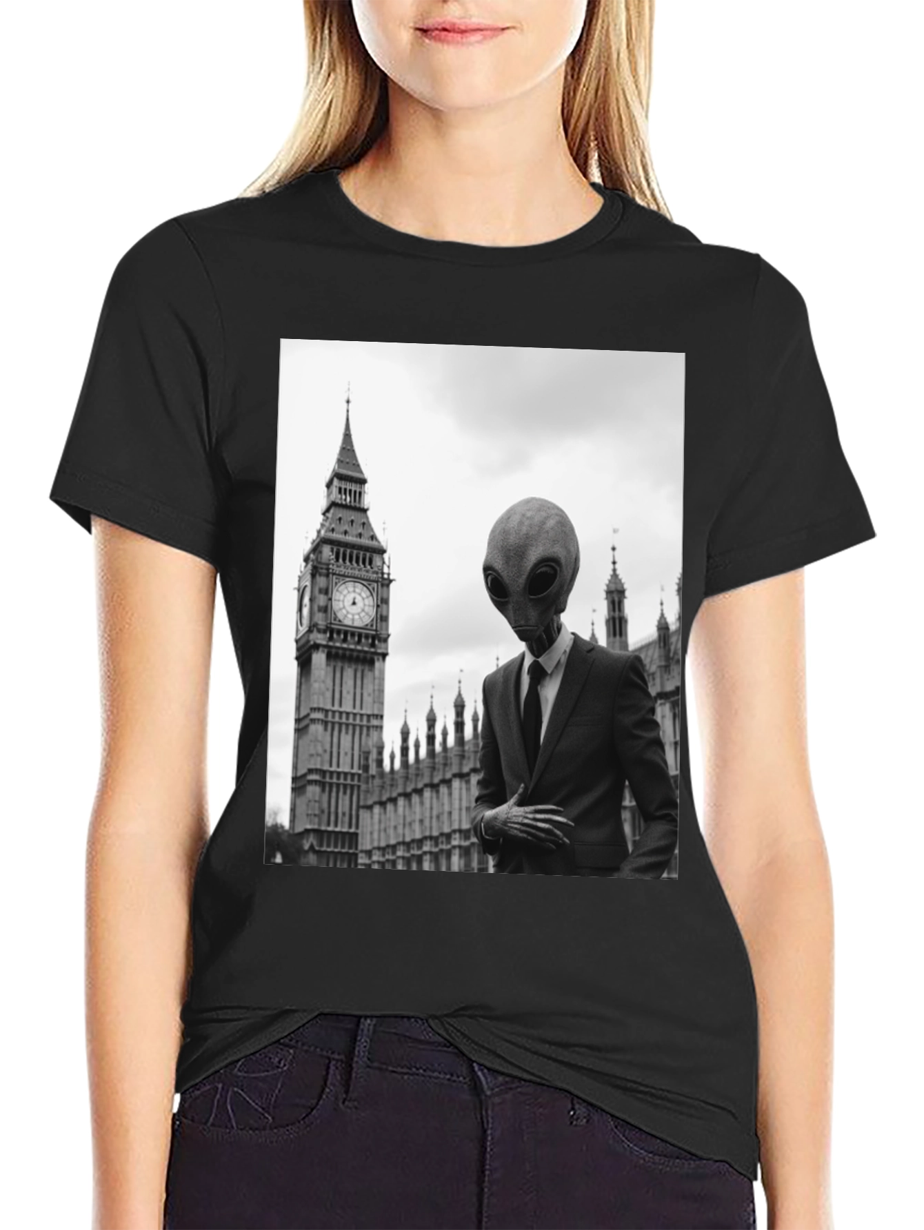 Black Alien in London T-Shirt - Men's Graphic Tee view 2
