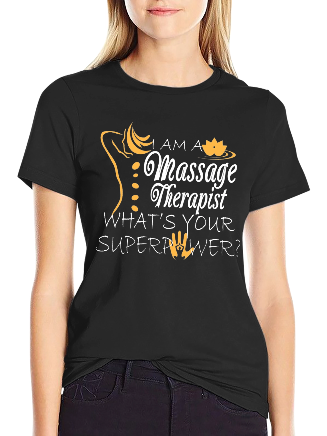Black Massage Therapist Superpower Black Tee Shirt view 2