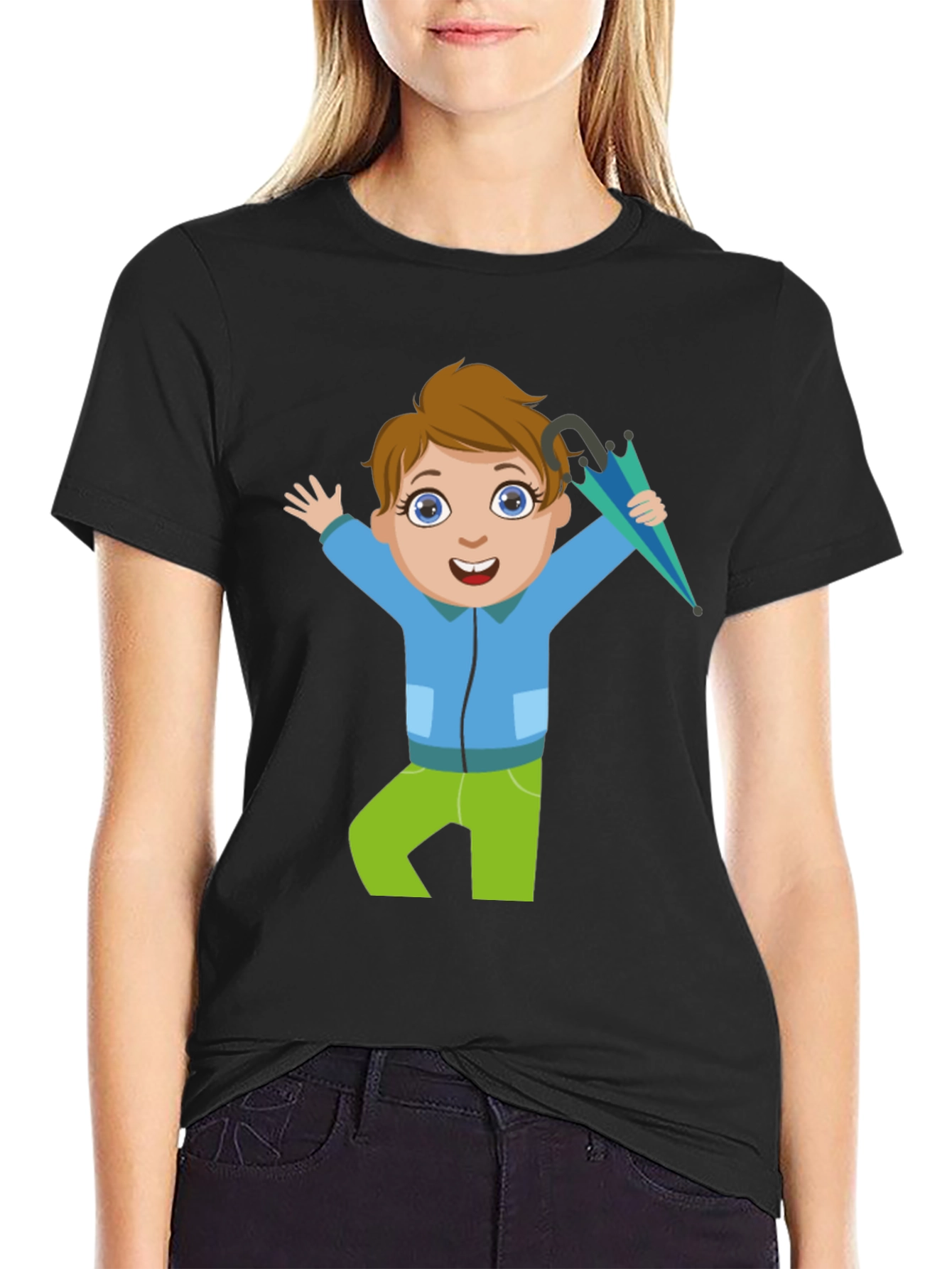 Black Cartoon Boy Black T-Shirt view 2
