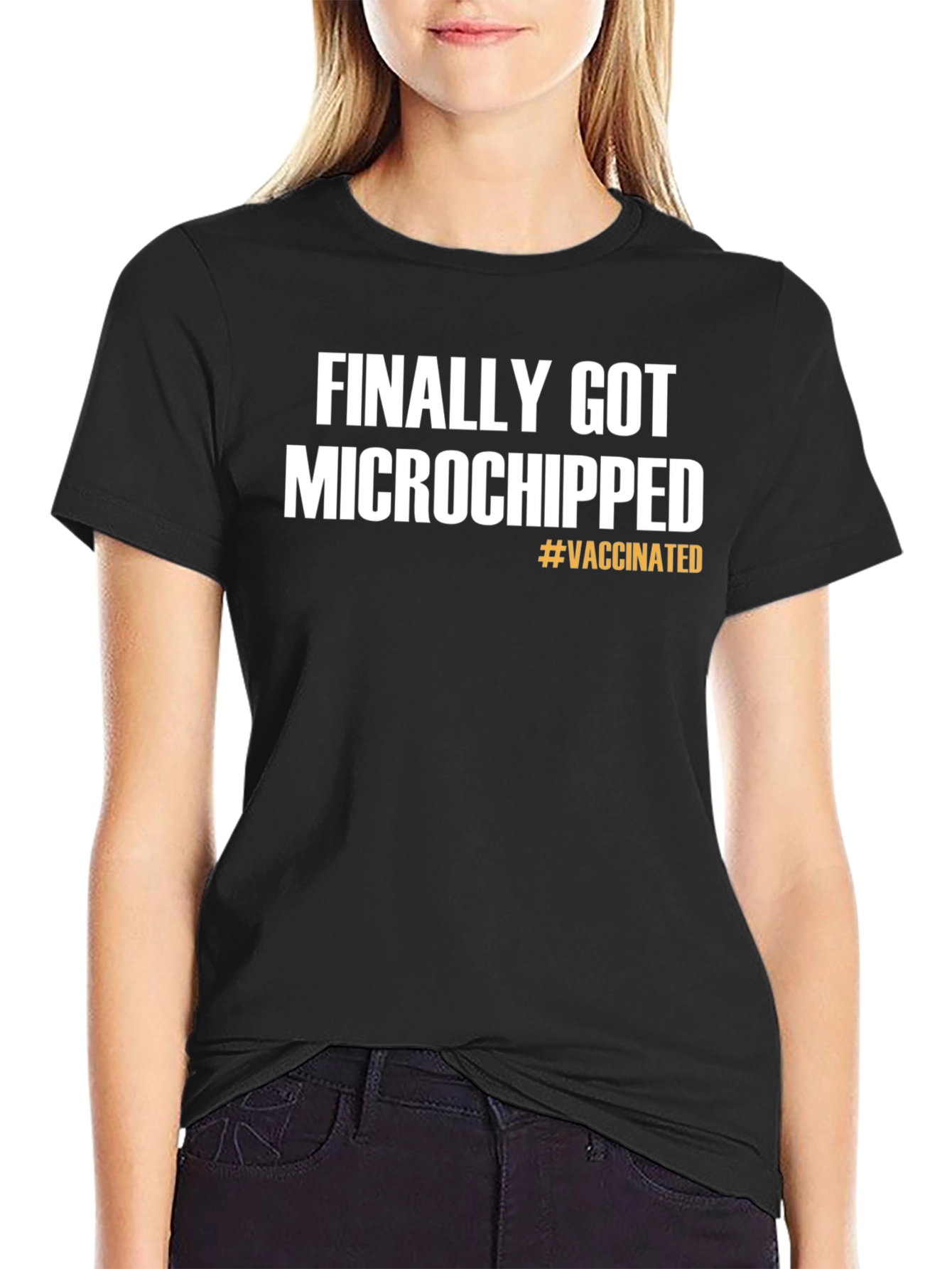 Black Finally Microchipped Vaccinated T-Shirt view 2