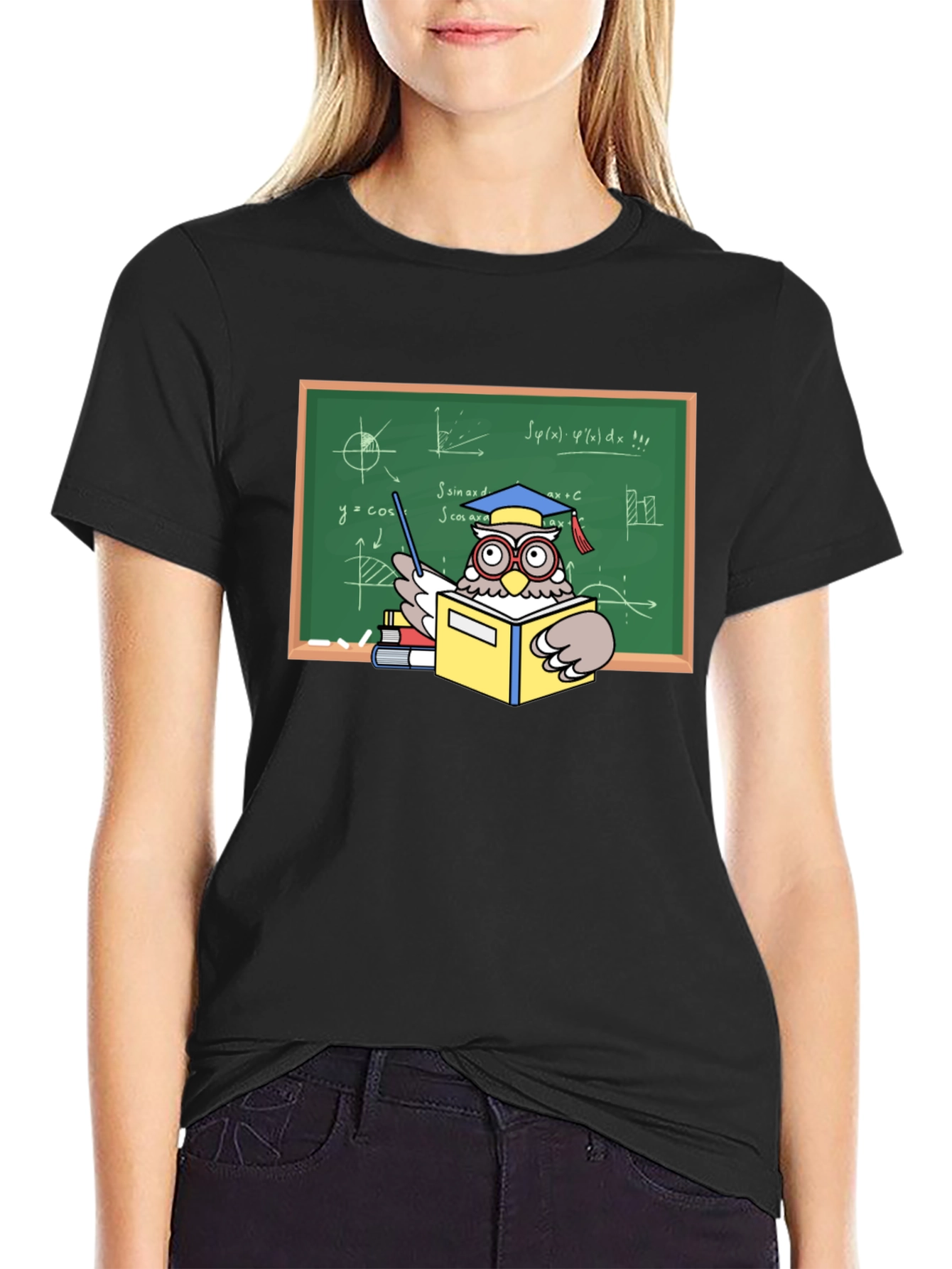 Black Professor Owl Graphic T-Shirt - Academic Humor view 2