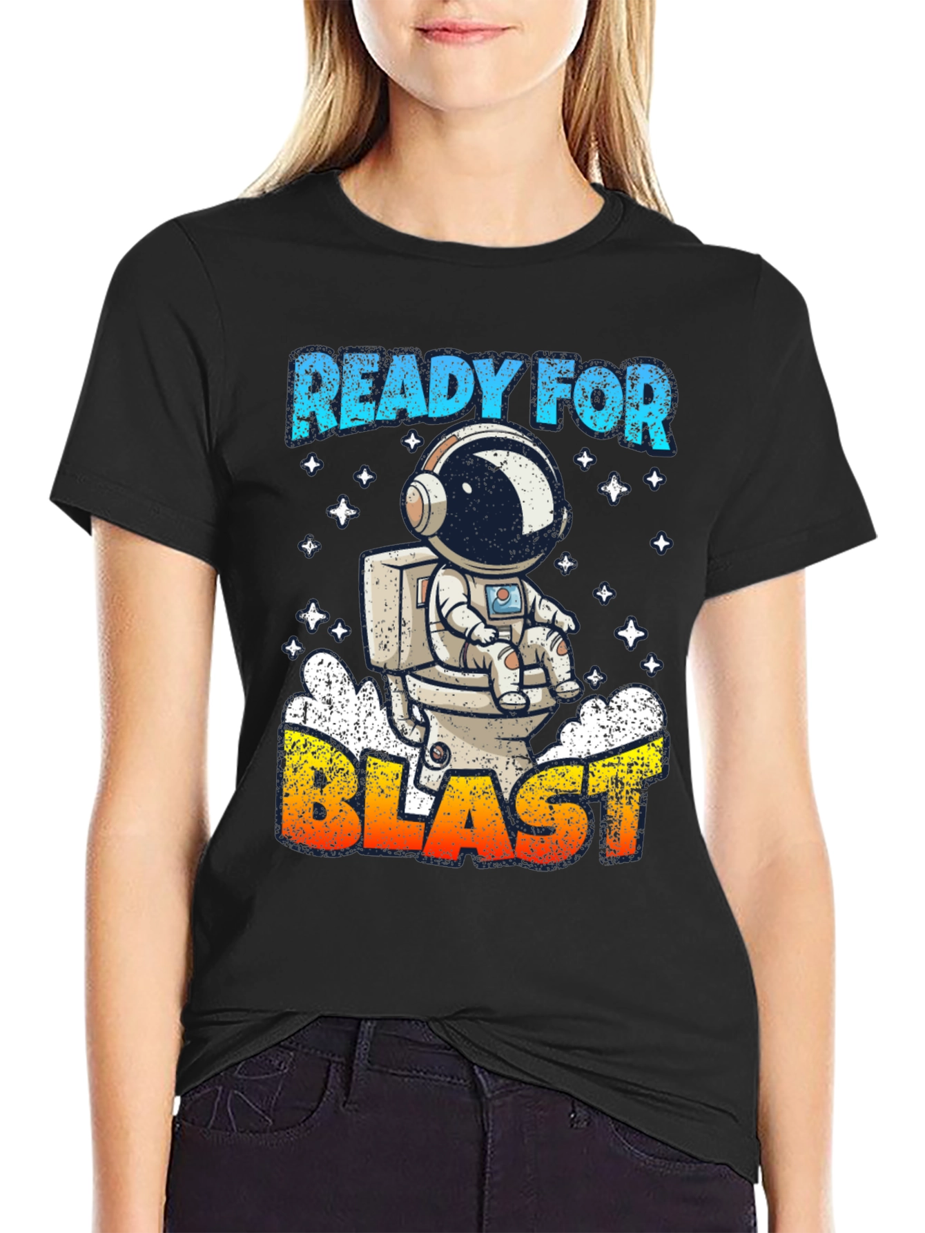 Black Ready for Blast Astronaut T-Shirt - Funny Space Tee view 2