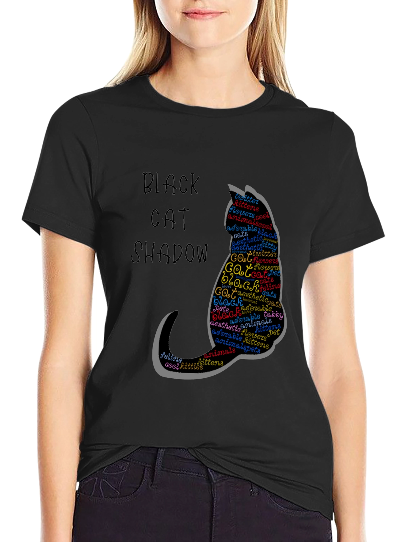 Black Black Cat Shadow Word Art T-Shirt, Pet Lover Gift view 2