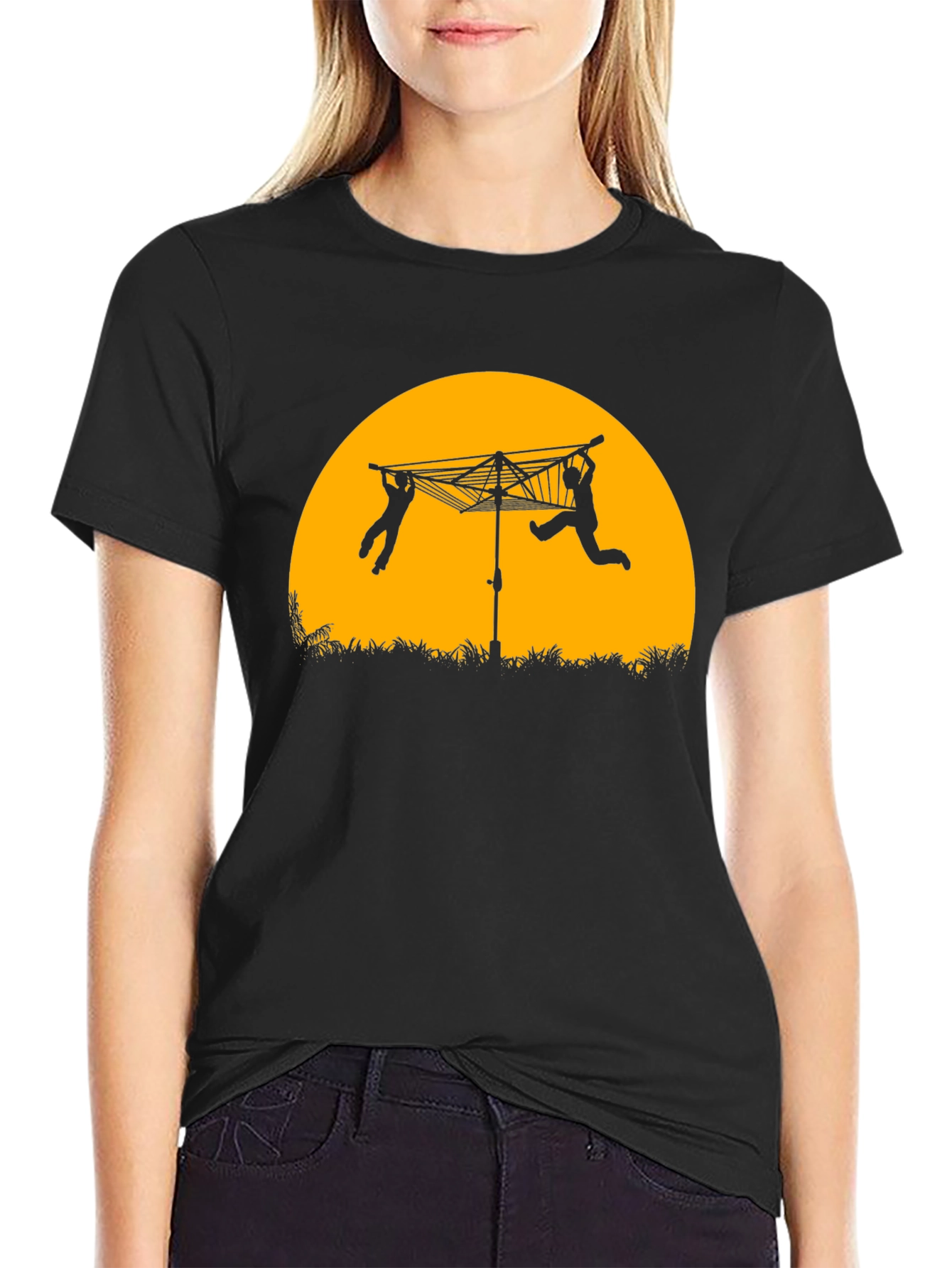 Black Funny Clothesline Silhouette T-Shirt view 2