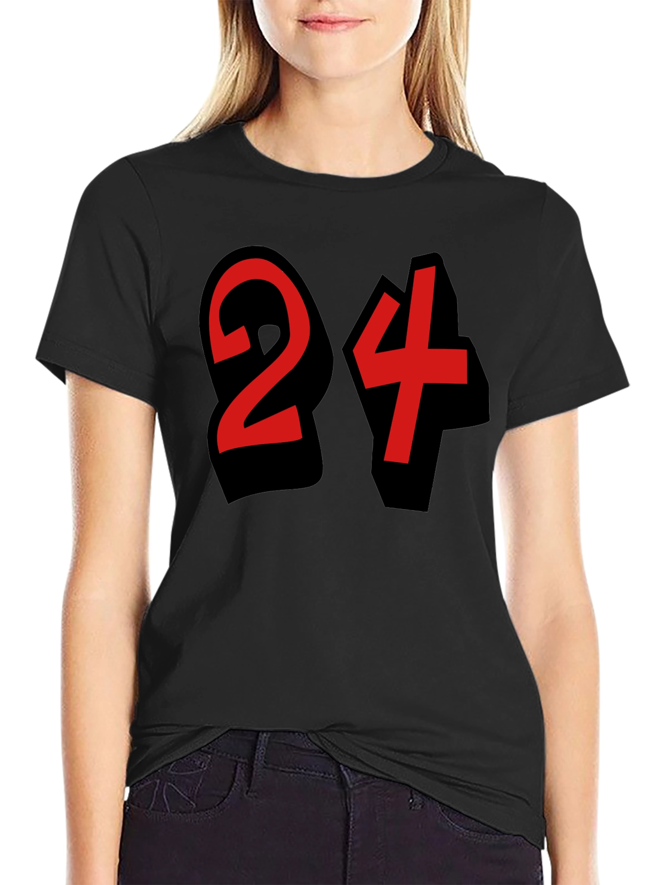 Black Bold Number 24 Graphic Tee - Black Cotton Blend view 2