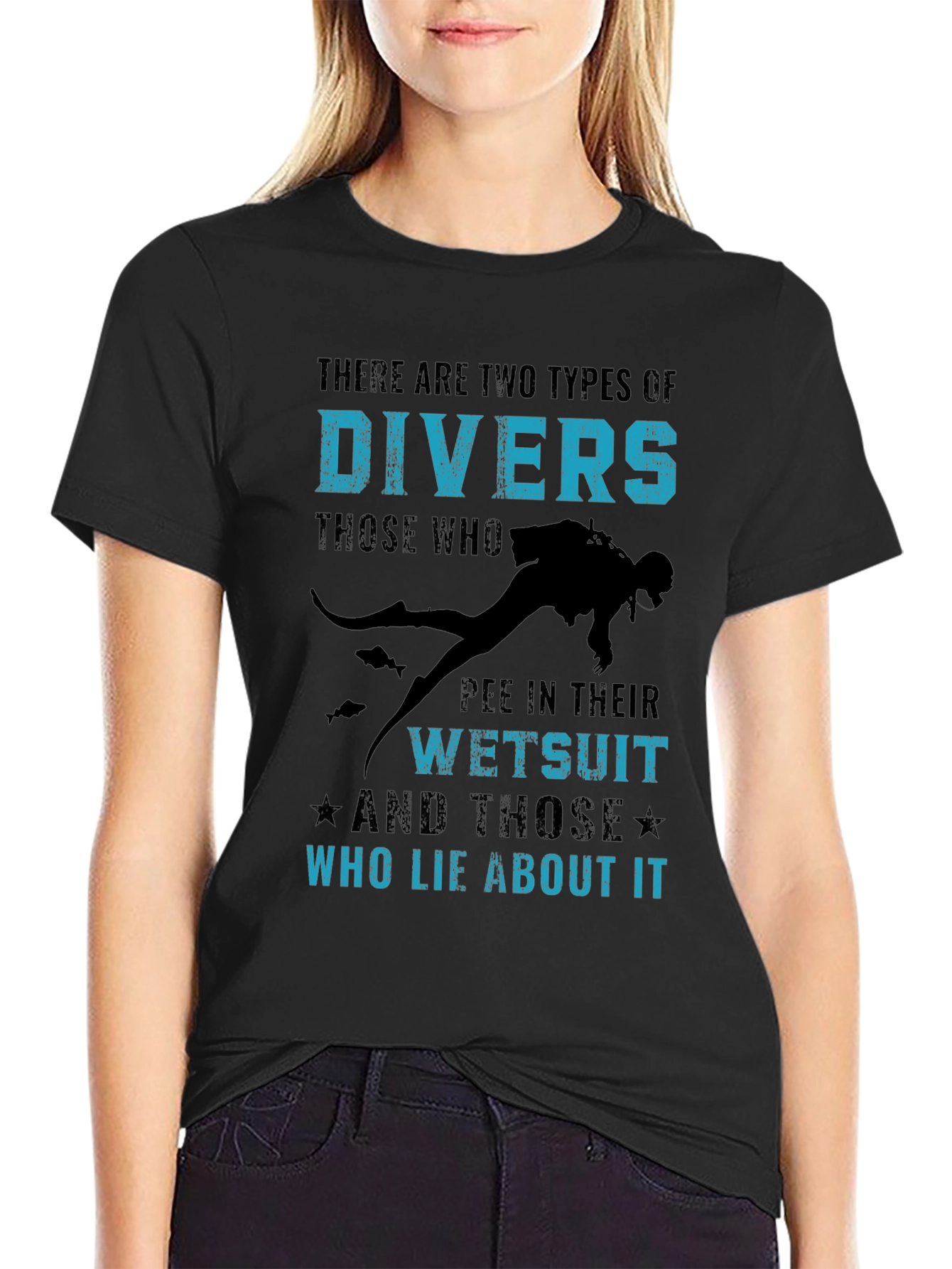 Black Funny Diver T-Shirt - Two Types of Divers view 2