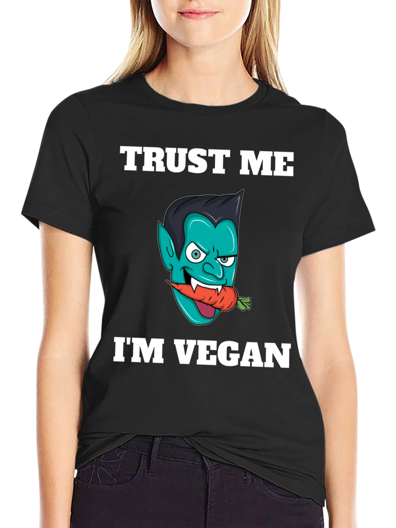 Black Vegan Vampire T-Shirt - Trust Me, I'm Vegan! view 2