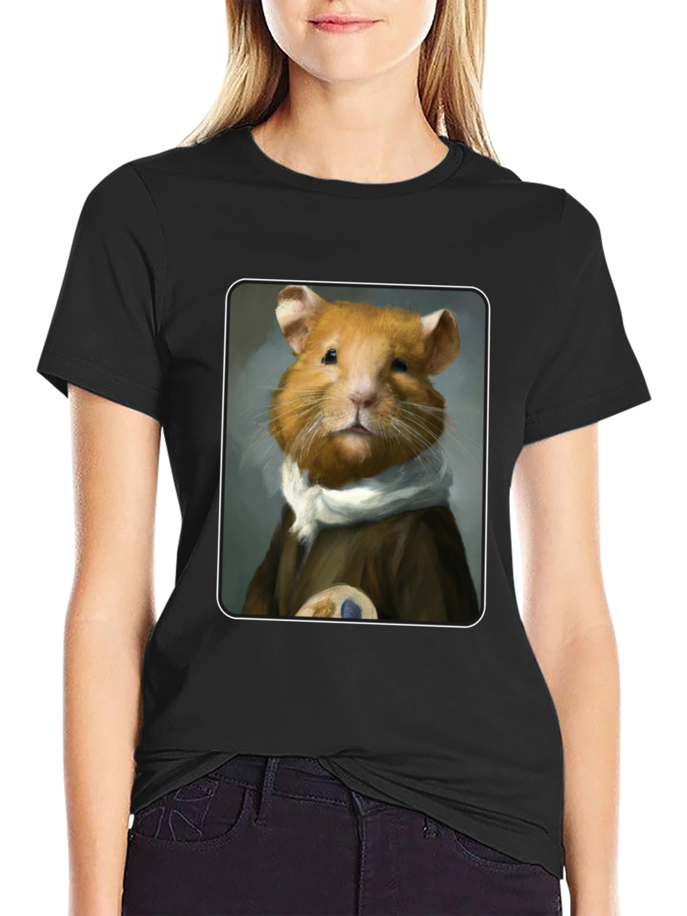 Black Hamster Portrait T-Shirt - Unique & Quirky Tee view 2