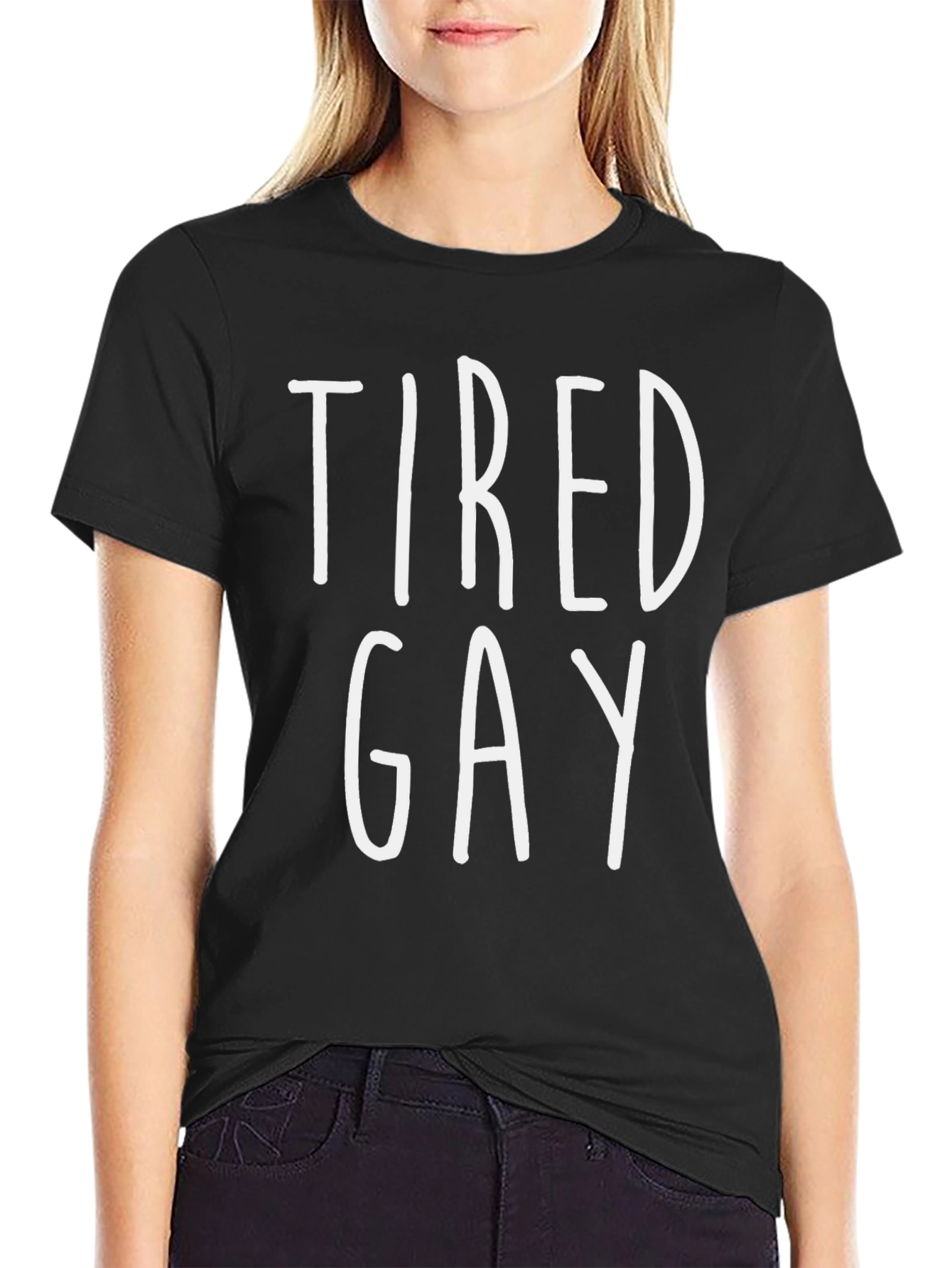 Black Tired Gay Graphic Tee - Black Cotton Blend T-Shirt view 2