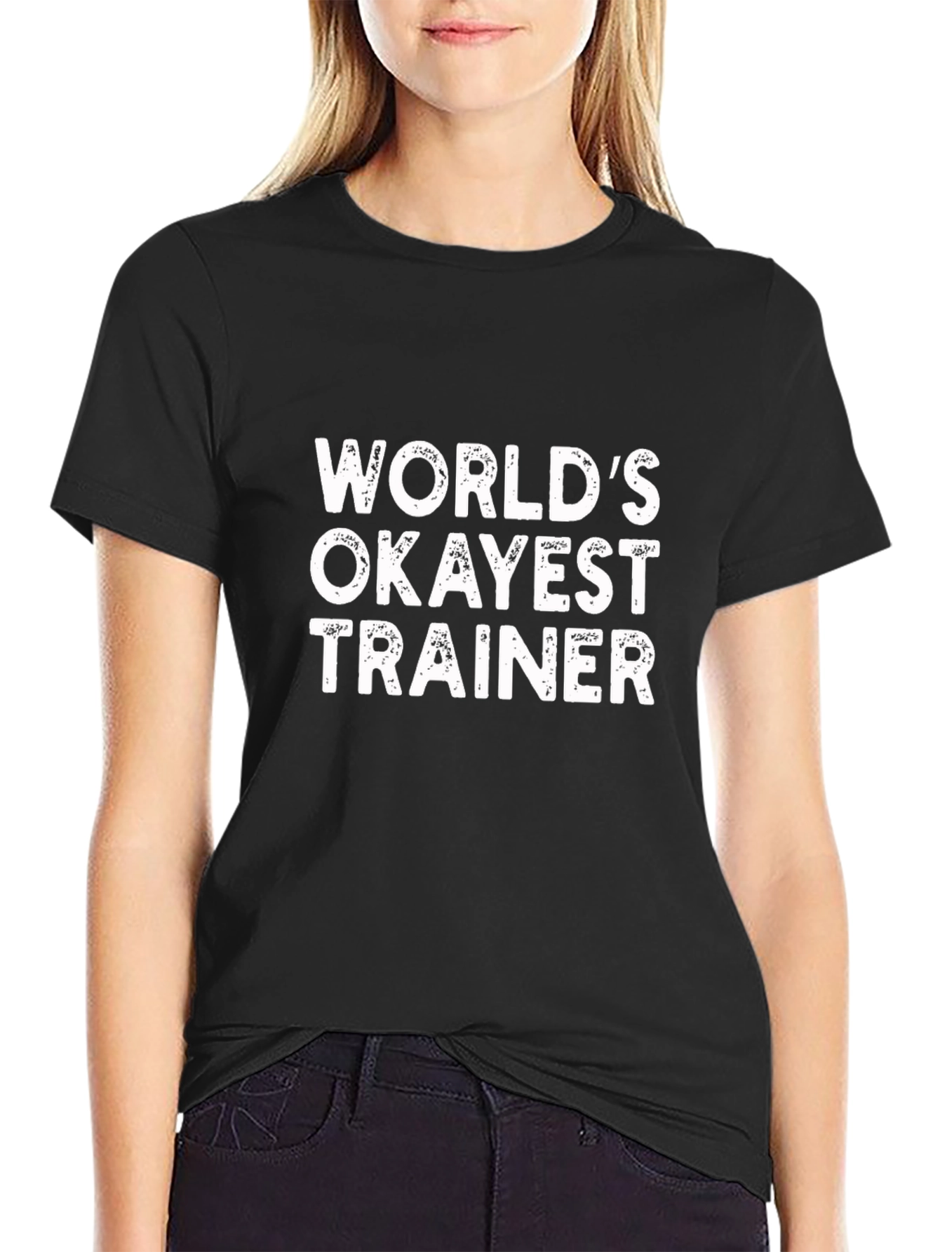 Black World's Okayest Trainer T-Shirt view 2